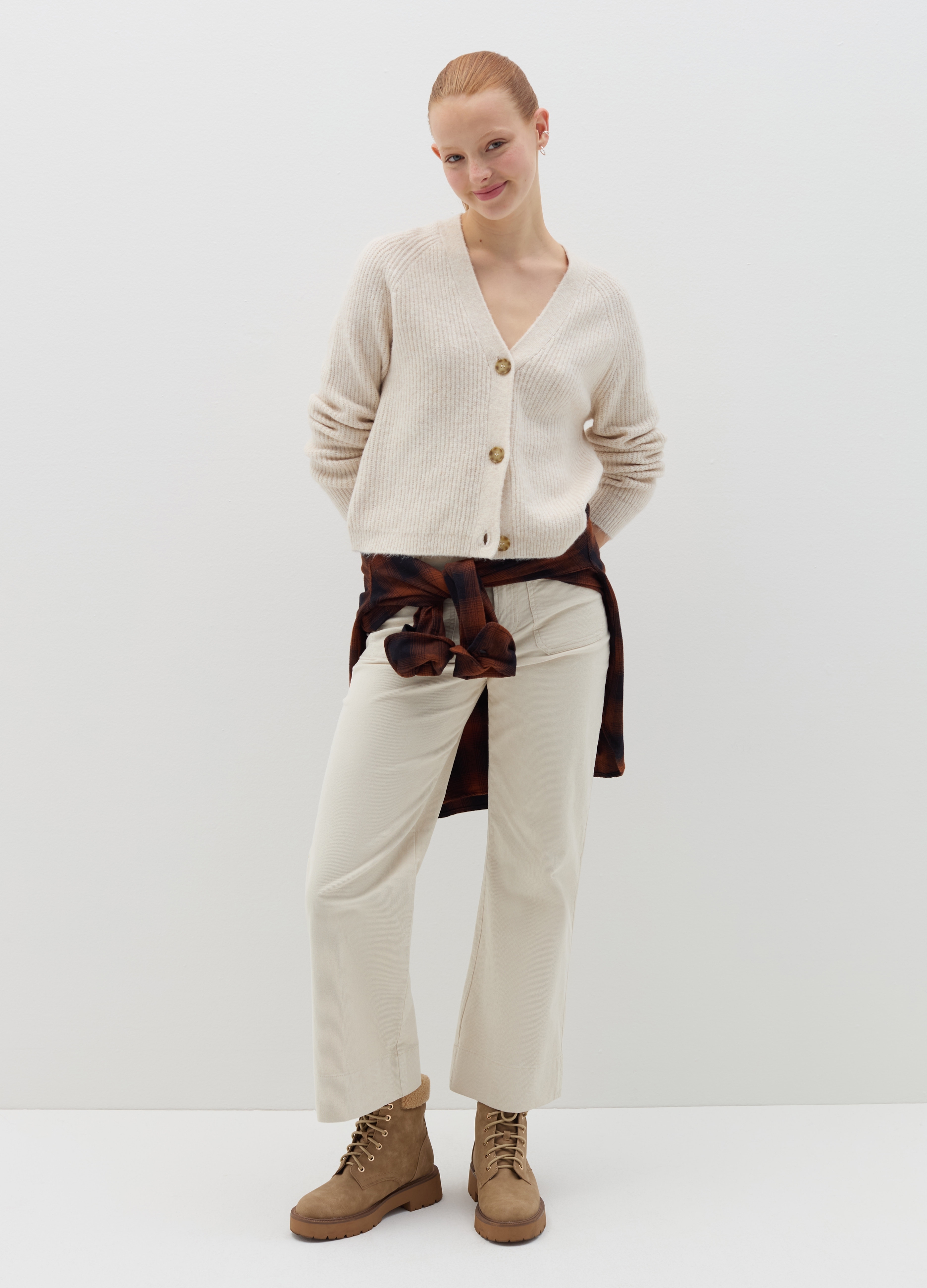 B.ANGEL, Pantalone Crop Flare Fit In Corduroy, Donna, Bianco, Taglia: 46