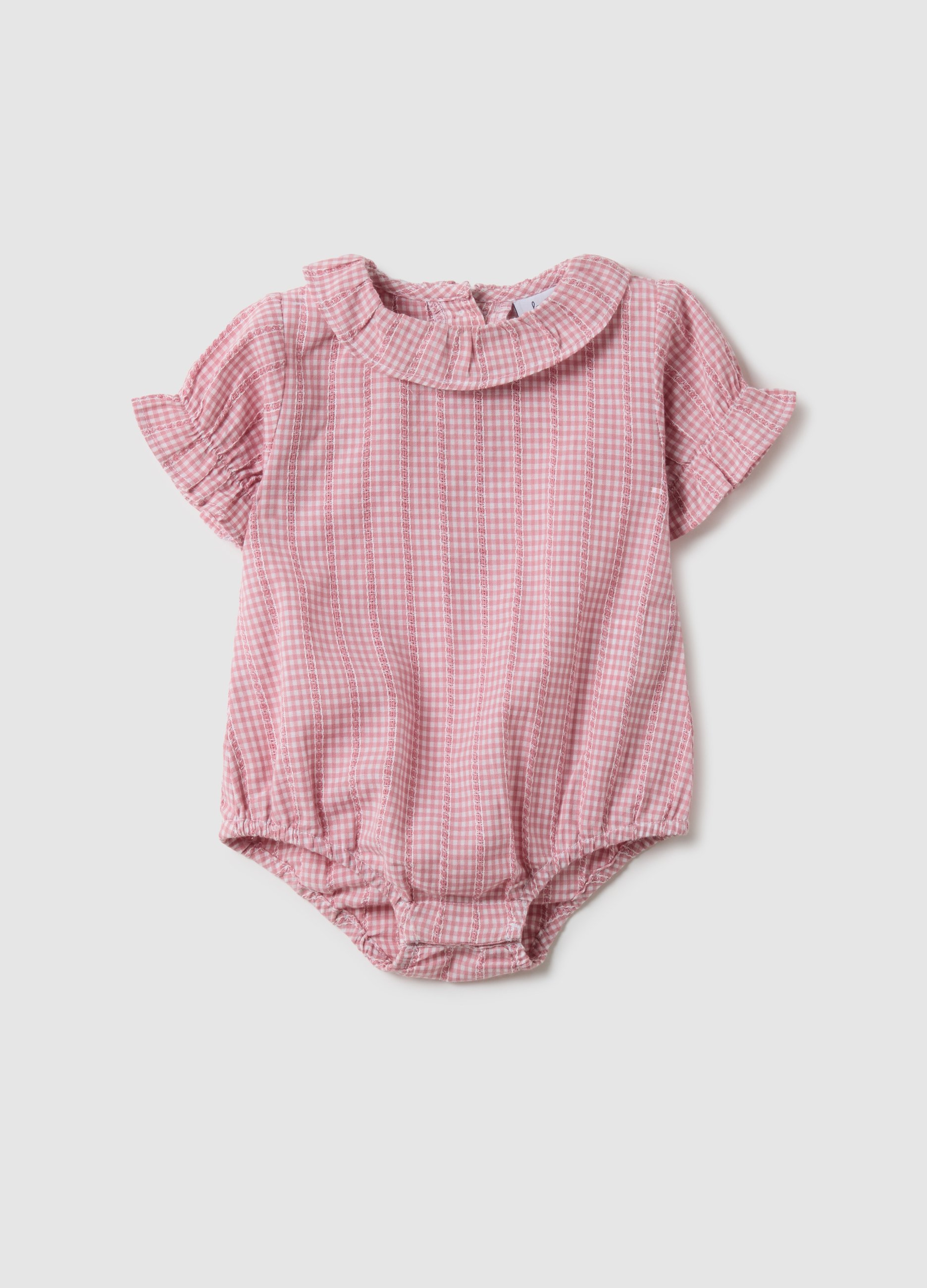 FAGOTTINO, Body De Algodón Puro A Cuadros Multicolores Para Bebé Niña Con Cuello Con Volante, Bebé Niña, Blanco/rosa, Talla: 6-9