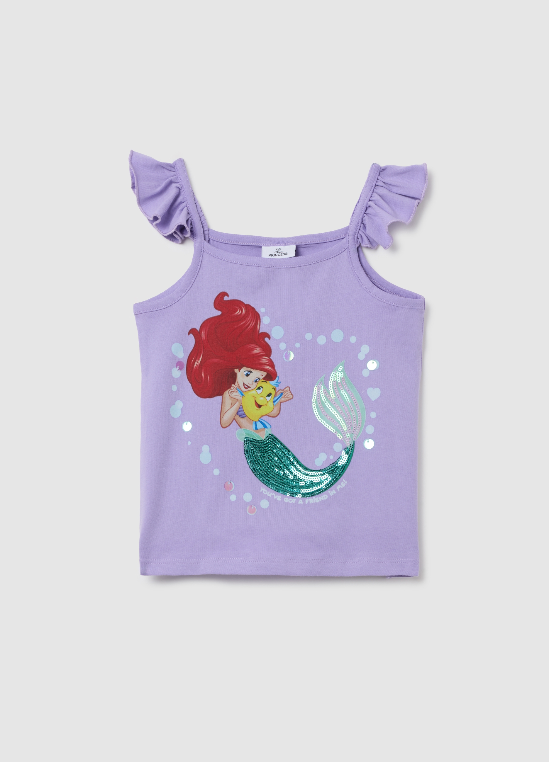 DISNEY, Top Da Bambina In Cotone Elasticizzato Viola Regular Fit Con Stampa Disney, Viola, Taglia: 4-5