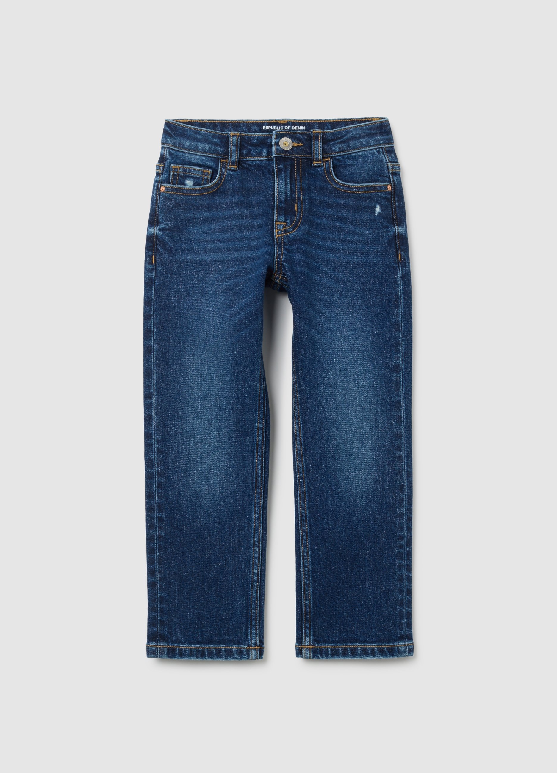 Jeans Da Bambino In Denim Blu Elasticizzati, Niño, Azul vaquero, Talla: 7-8