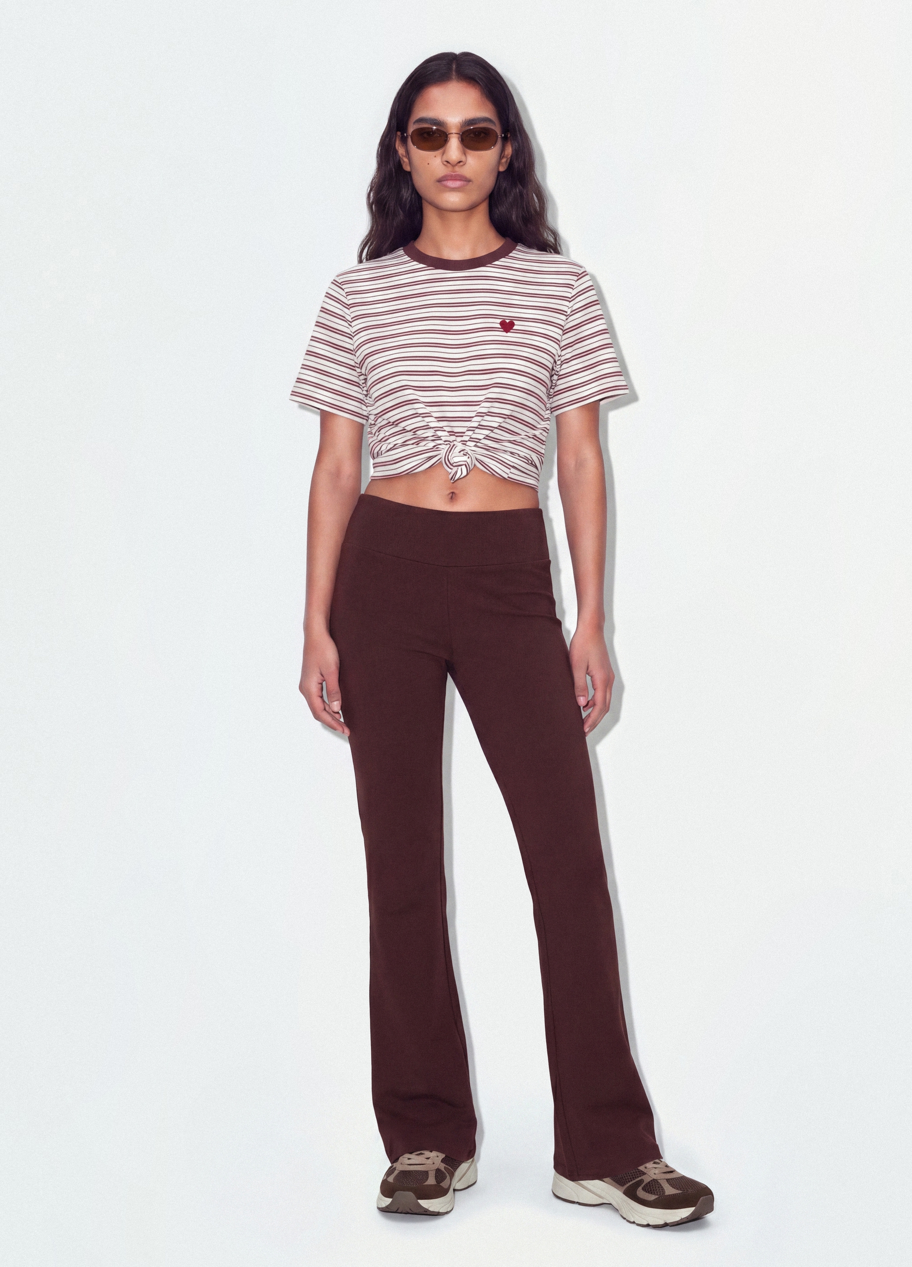 B.ANGEL, Pantaloni Flare Marroni In Cotone Elasticizzato, Donna, Marrone, Taglia: L