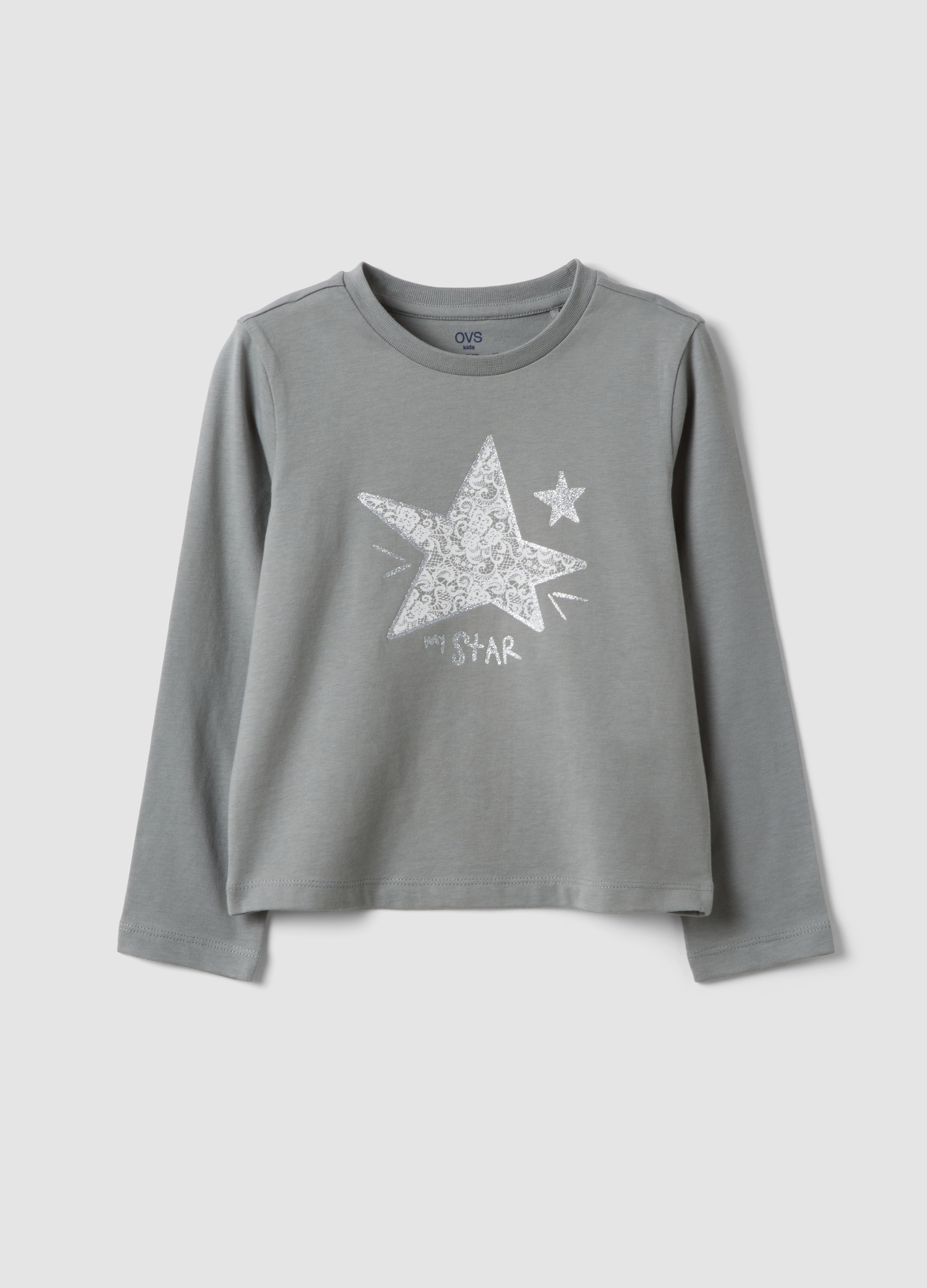 OVS KIDS, T-shirt Grigia In Puro Cotone Organico Con Stampa Frontale Per Bambina, Grigio, Taglia: 8-9
