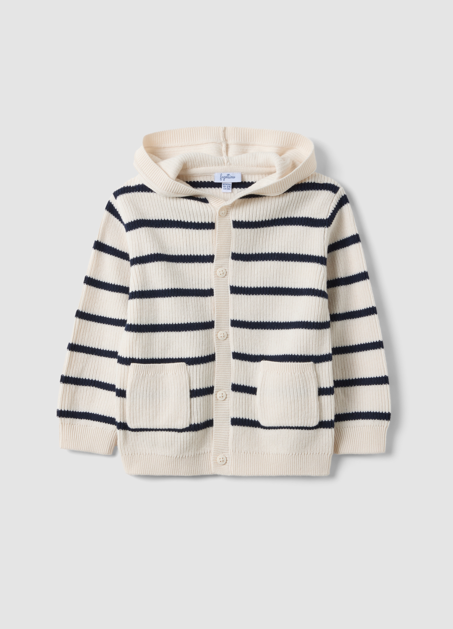 FAGOTTINO, Cardigan Beige A Righe In Puro Cotone, Niño, Blanco/negro, Talla: 18-24