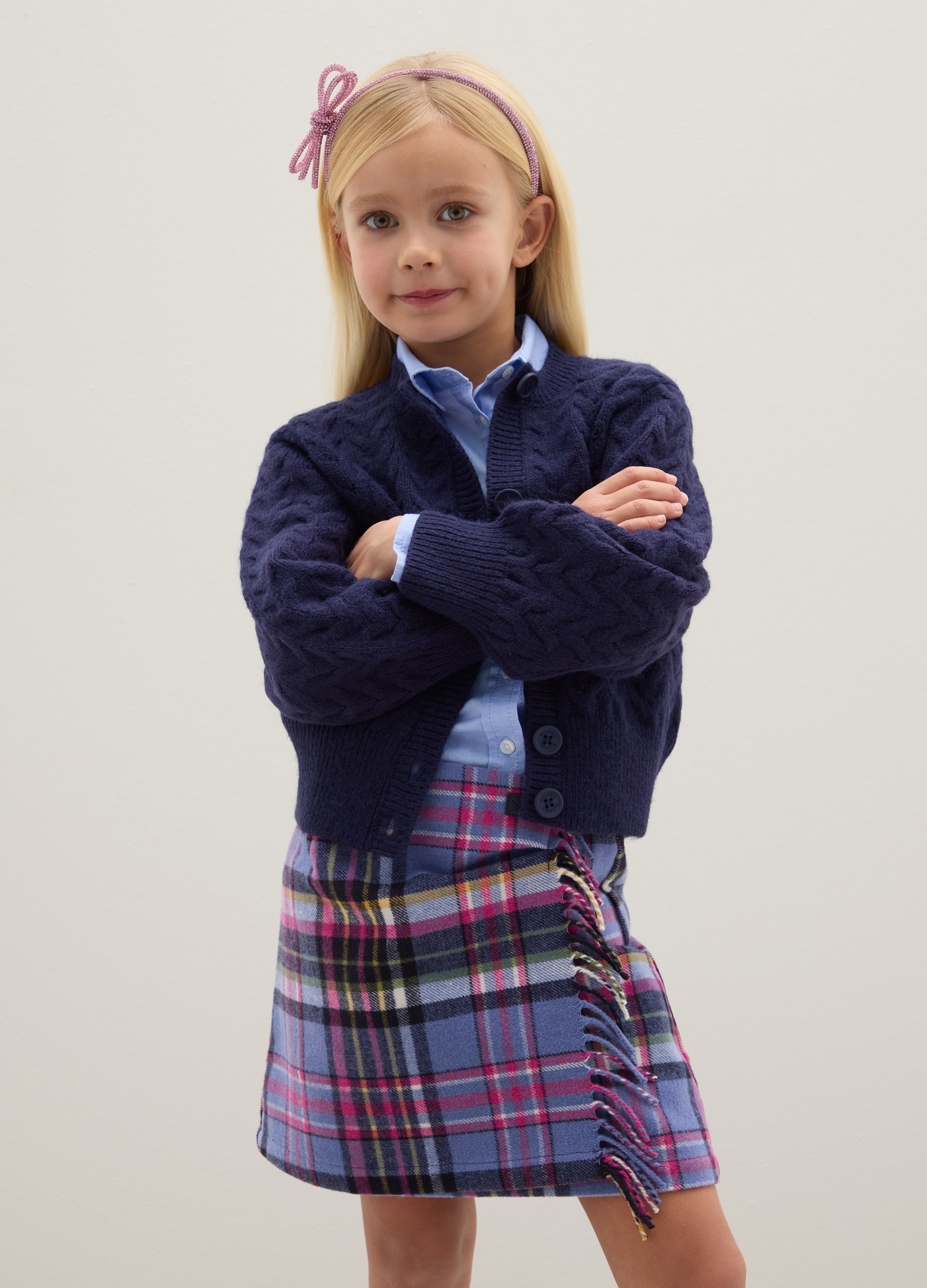 PIOMBO KIDS, Cardigan Da Bambina Blu Regular Fit Con Motivo A Maglia, Blu, Taglia: 10