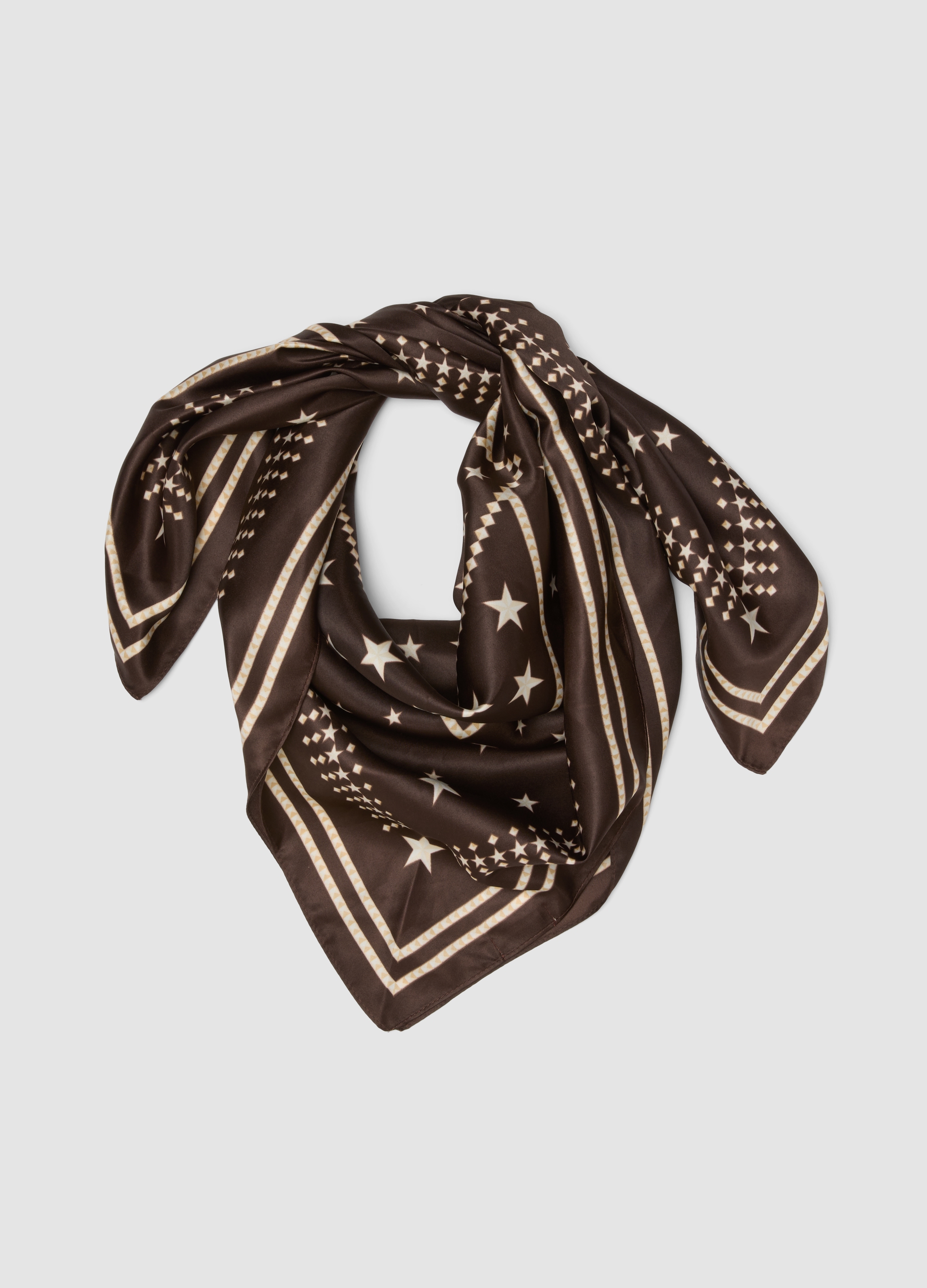 B.ANGEL, Foulard Marrone Con Stampa A Stelle, Donna, Marrone, Taglia: ONE SIZE