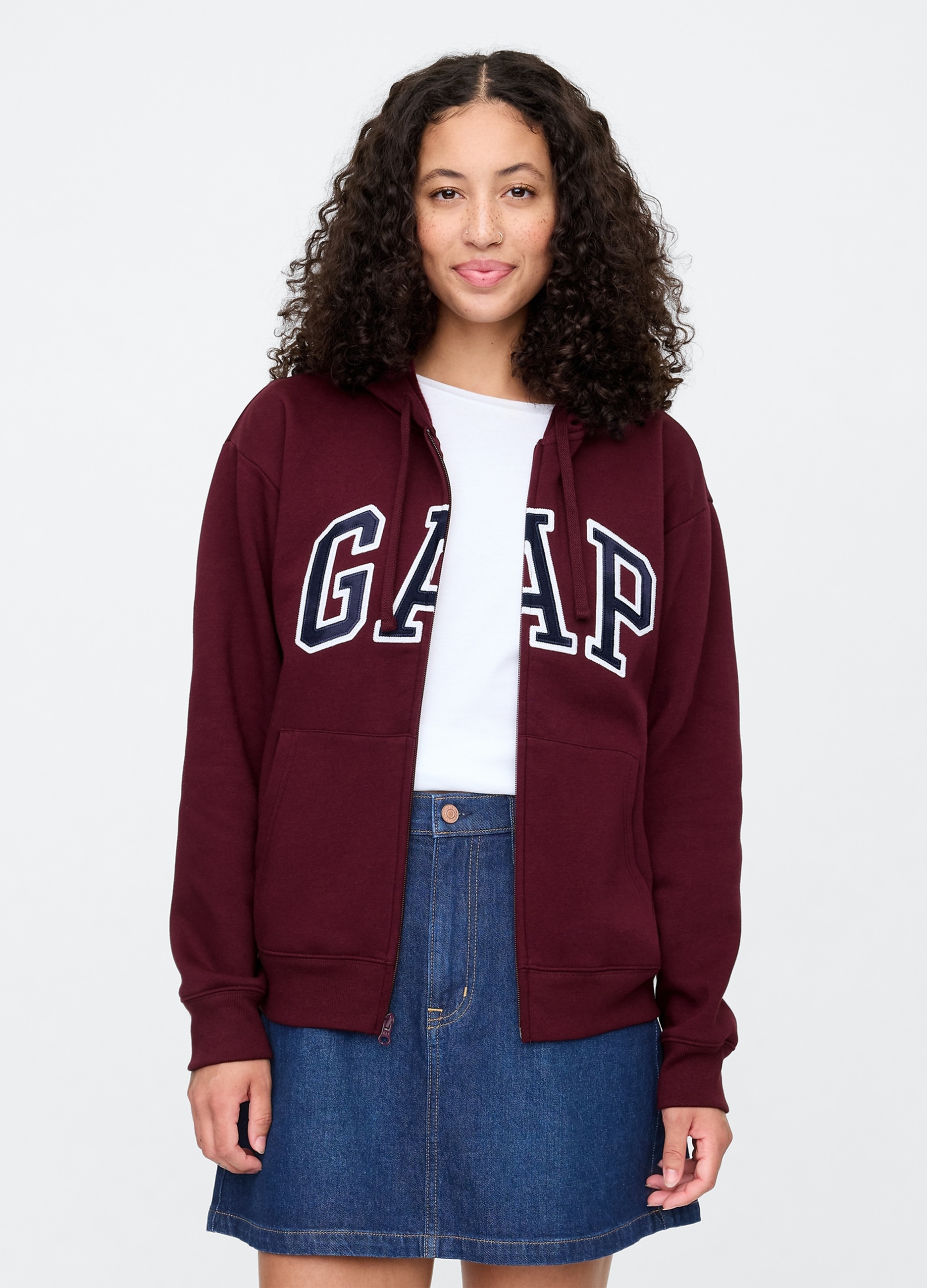 GAP, Felpa Con Logo Gap, Cappuccio E Zip In Misto Cotone, Donna, Rosso, Taglia: XXS