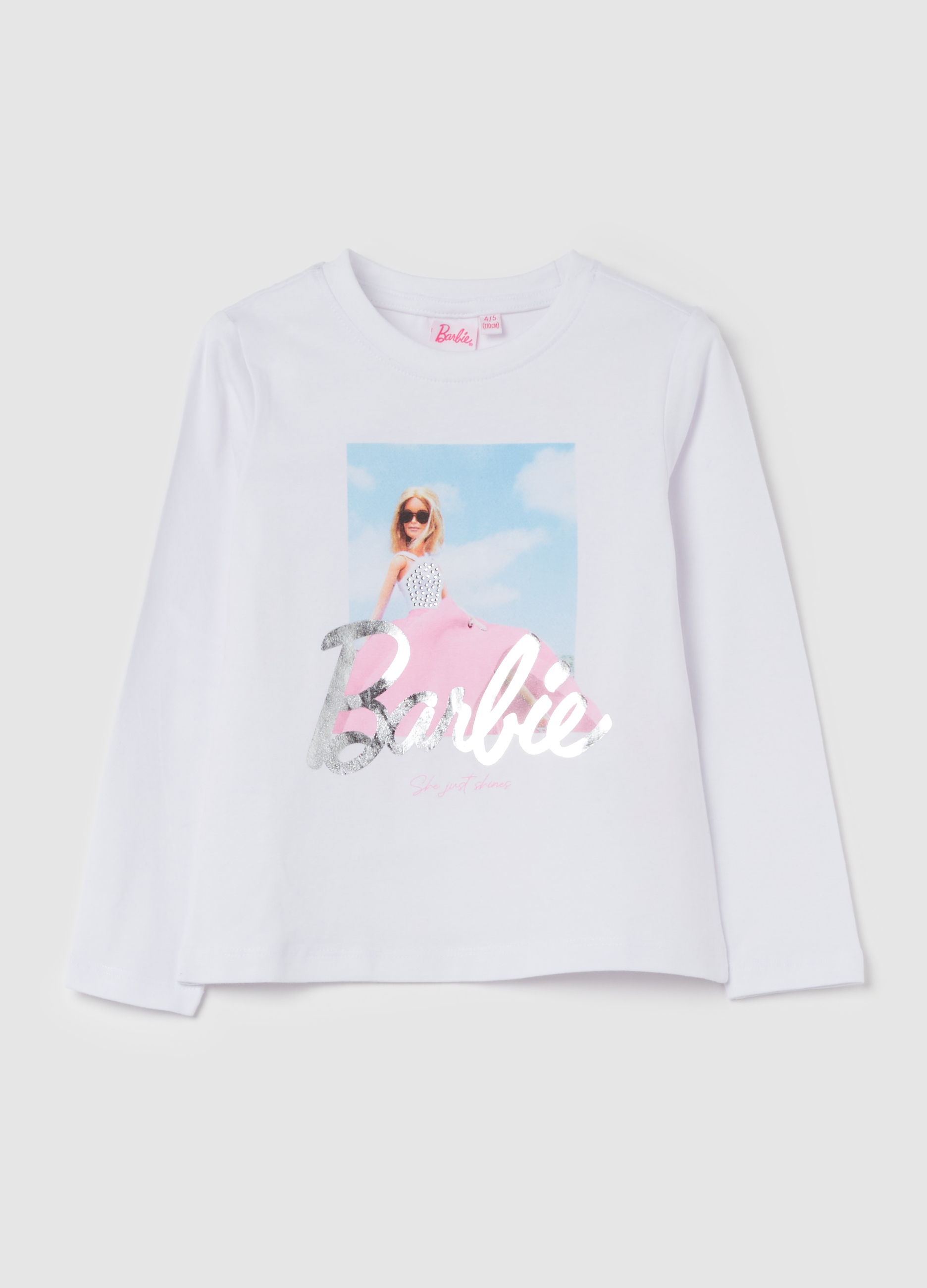 OVS KIDS, T-shirt A Maniche Lunghe Con Stampa Barbie, Bambina, Bianco, Taglia: 3-4