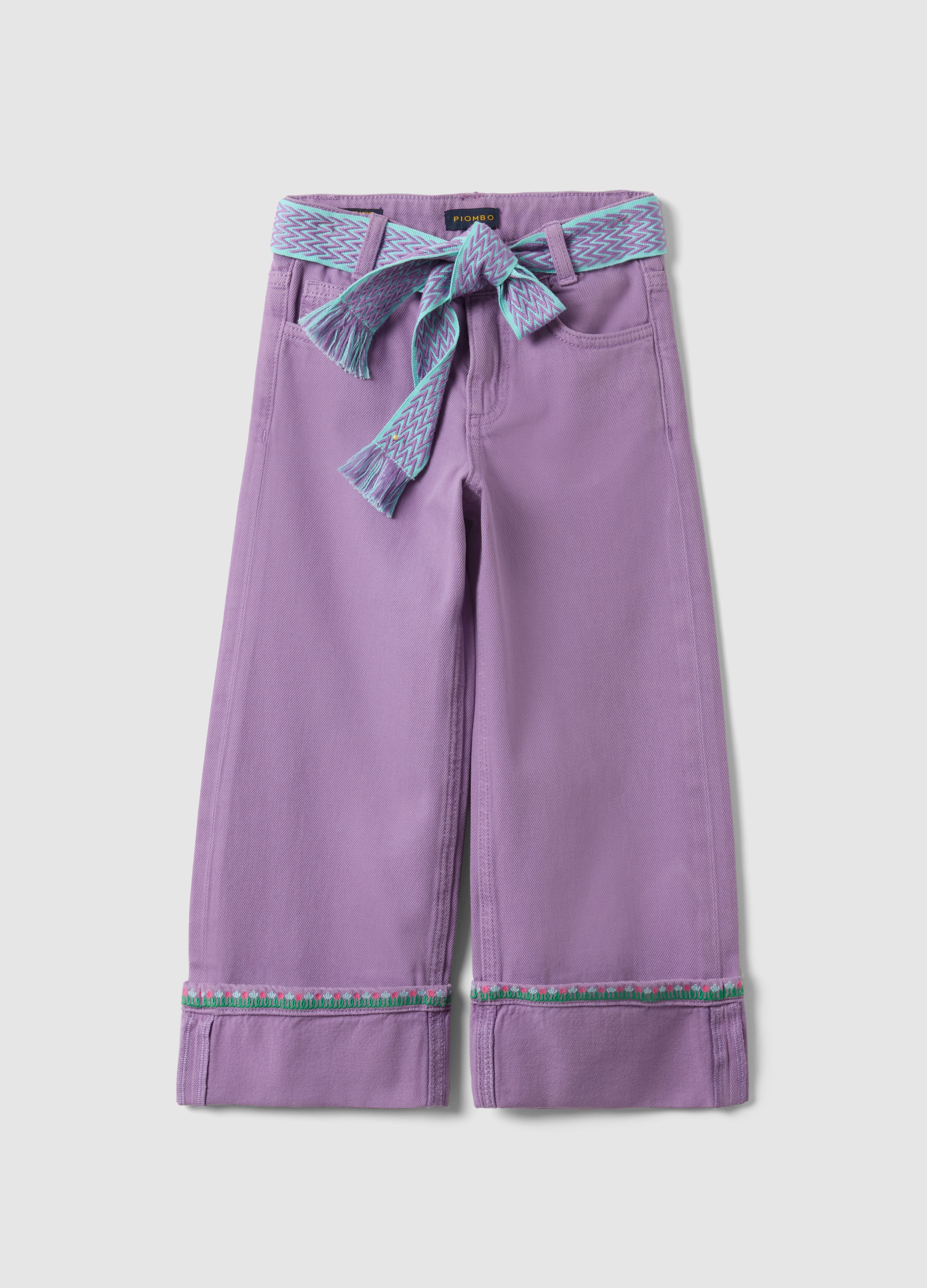 PIOMBO KIDS, Pantalones De Algodón Violeta Regular Fit Con Lazo, Niña, Lila claro, Talla: 10