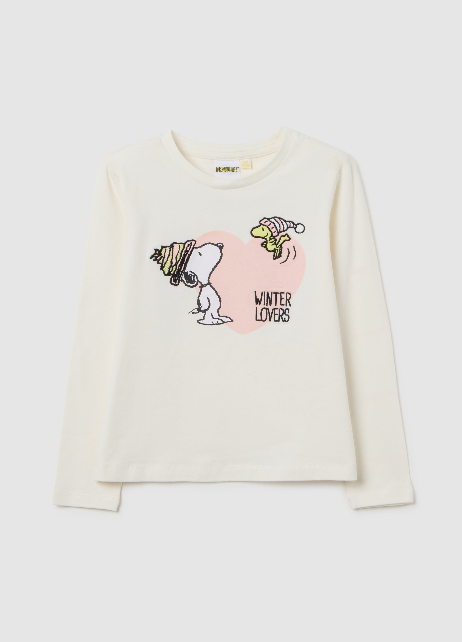 PEANUTS, Maglia A Maniche Lunghe Bianca Da Bambina In Misto Cotone Con Stampa, Niña, Blanco suave, Talla: 9-10