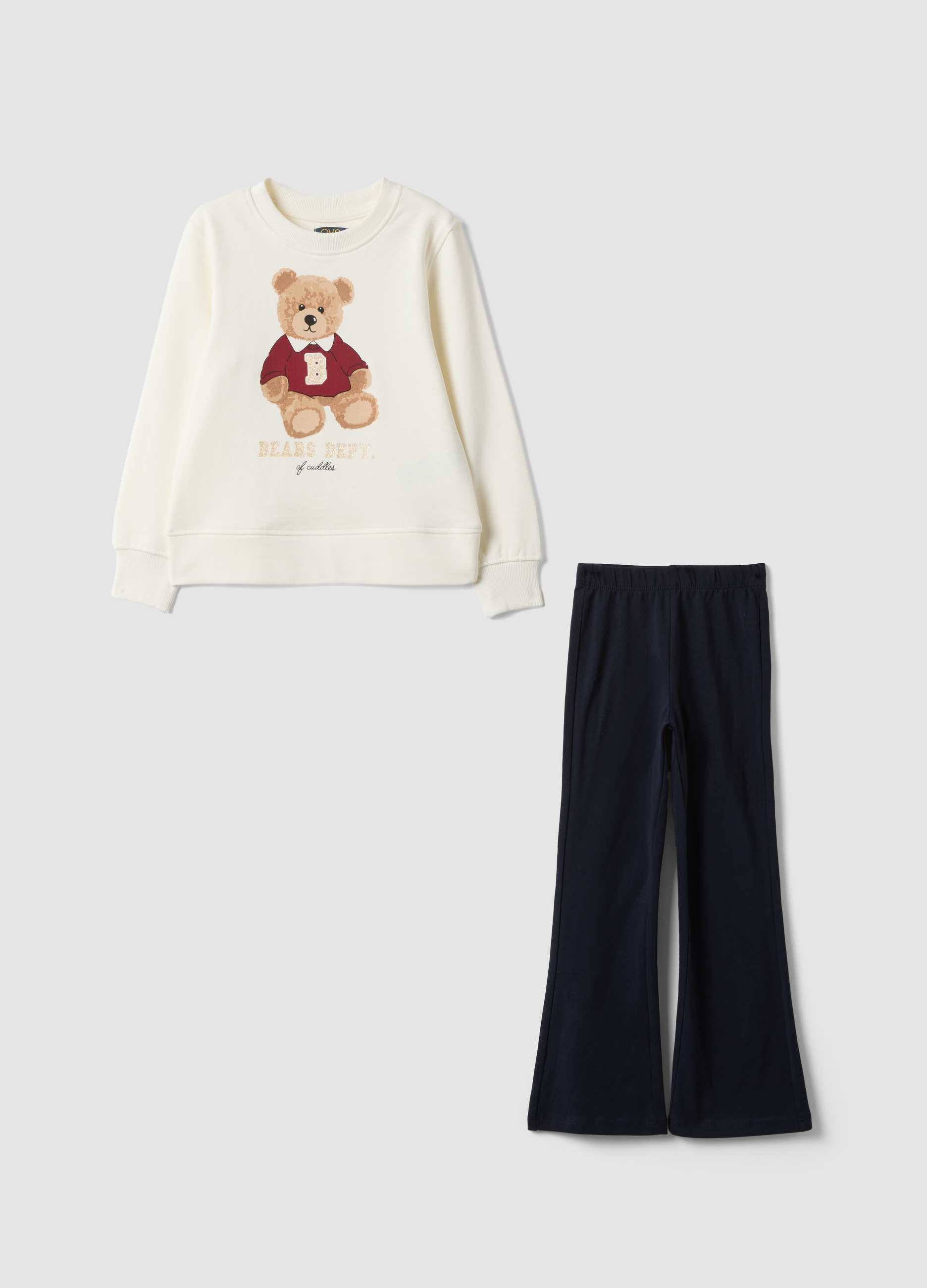 OVS KIDS, Completo Multicolor In Puro Cotone Con Stampa Orsetto Per Bambina, Bianco, Taglia: 4-5