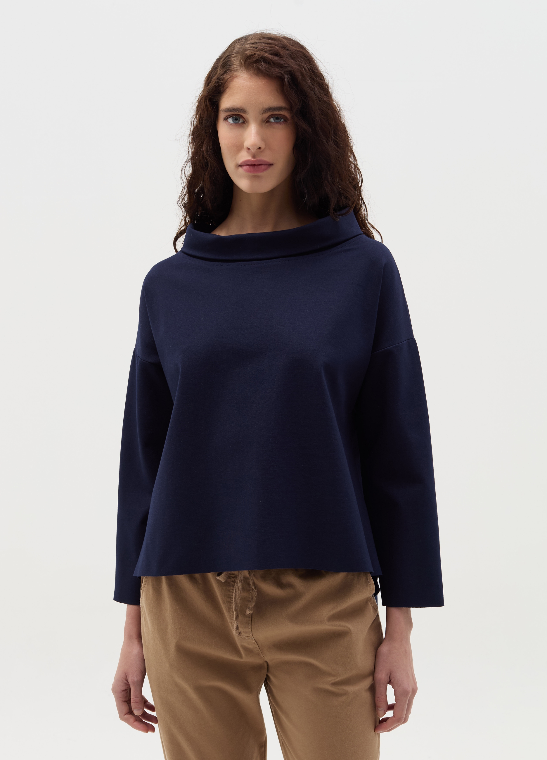 HYBRID, Blusa Con Collo Ad Anello, Donna, Blu, Taglia: S/M