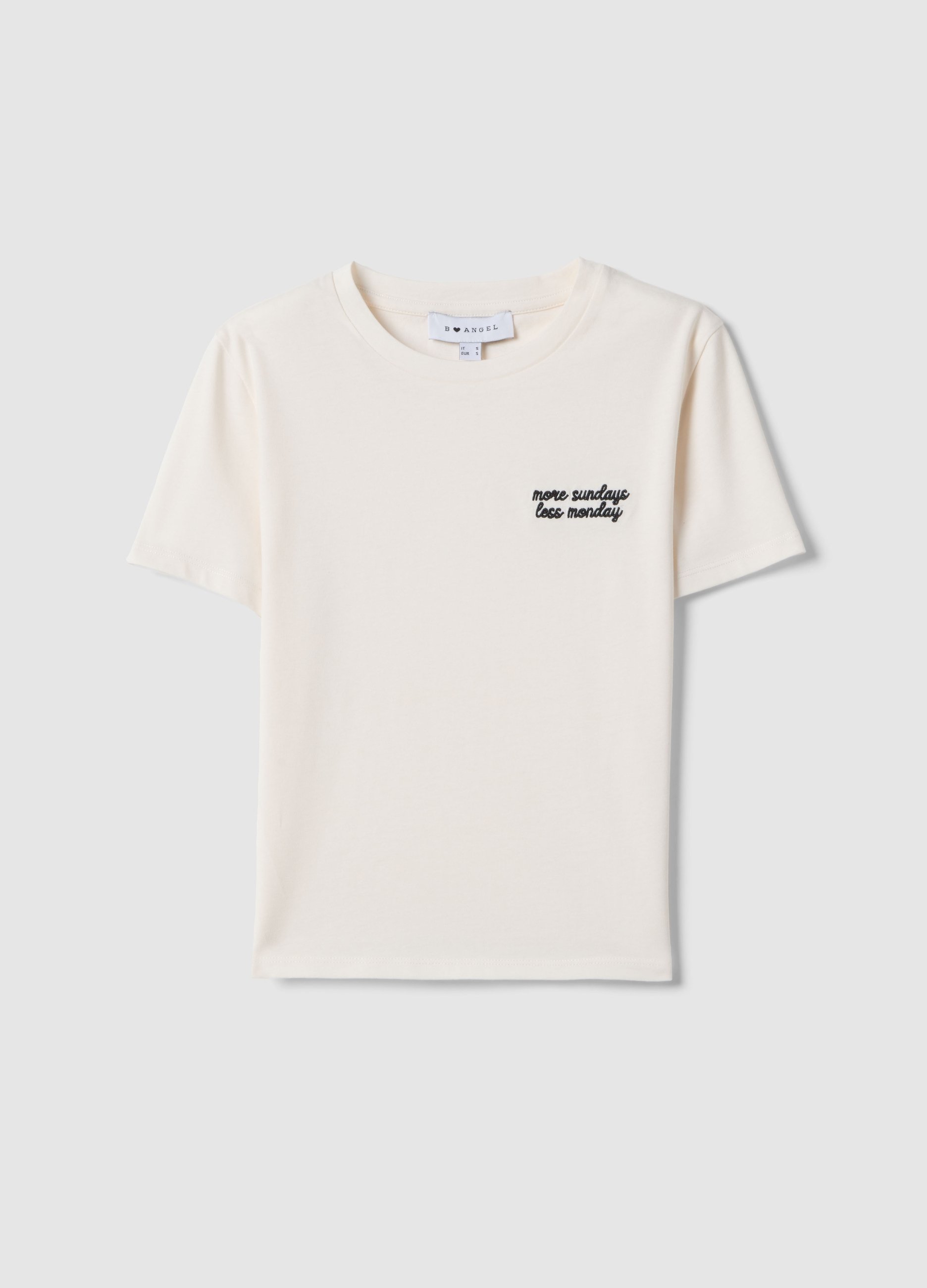 B.ANGEL, Camiseta Blanca Ajustada De Puro Algodón Con Escritura, Mujer, Blanco crema, Talla: 36