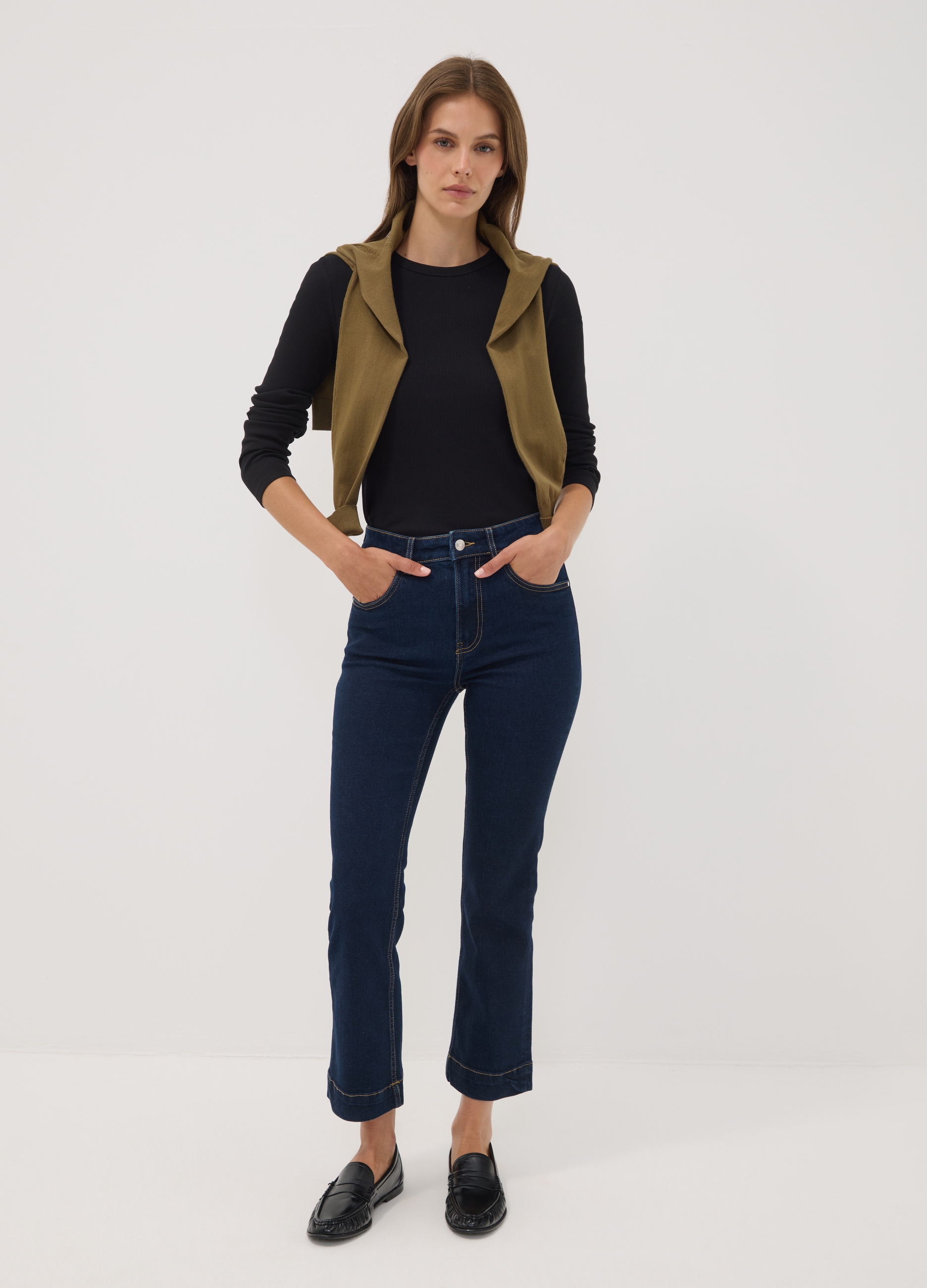 REPUBLIC OF DENIM, Jeans Denim Blu Cropped Slim Fit In Cotone E Viscosa Elasticizzato, Donna, Blu, Taglia: 40