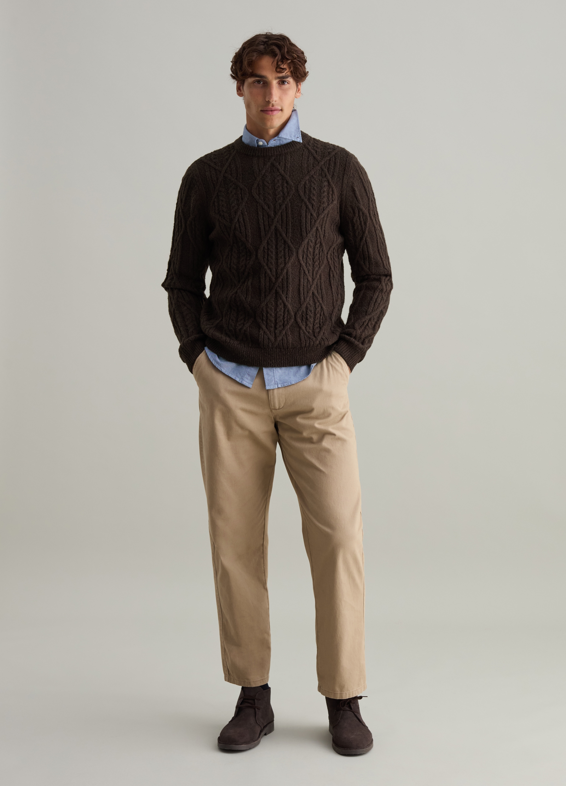 PIOMBO, Maglione Marrone Con Lavorazione A Trecce In Misto Lana, Uomo, Marrone, Taglia: M