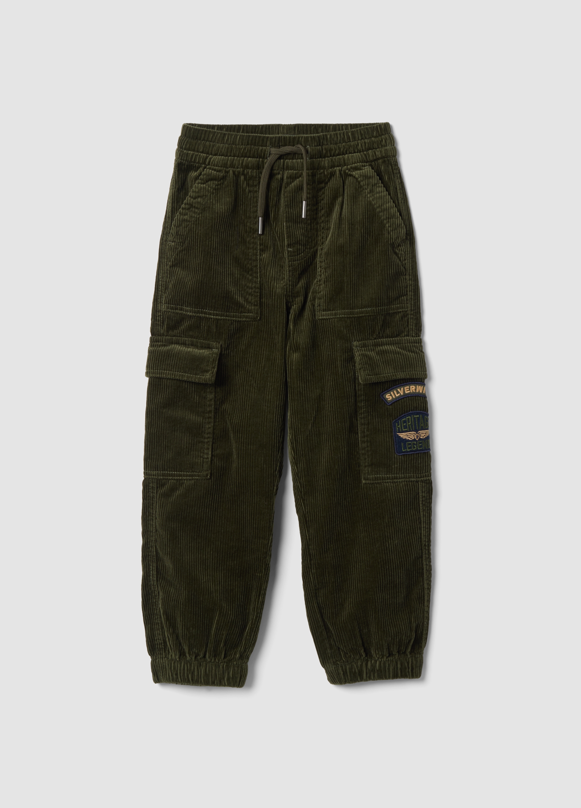 PIOMBO KIDS, Jogger Cargo Verdi In Puro Cotone Relaxed Fit, Bambino, Verde, Taglia: 6