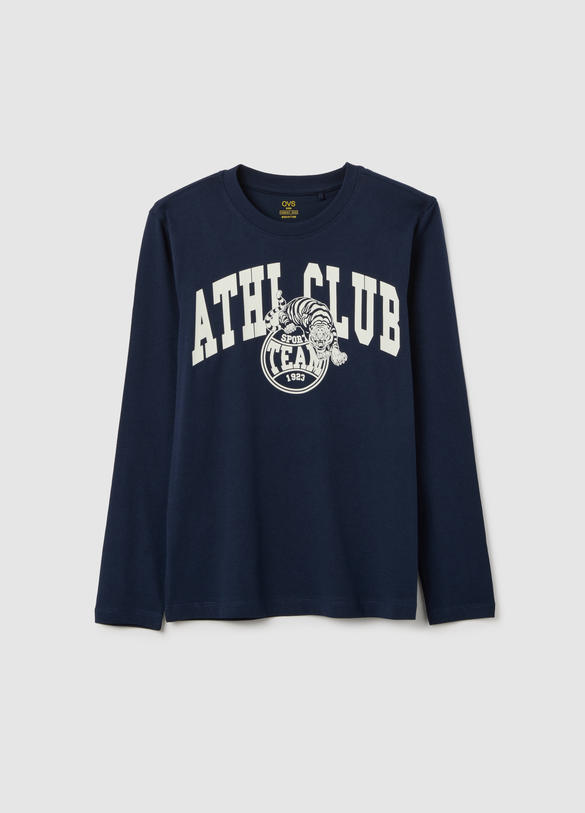 Camiseta De Niño Azul De Algodón Puro Corte Regular, Niño, Azul marino, Talla: 12-13