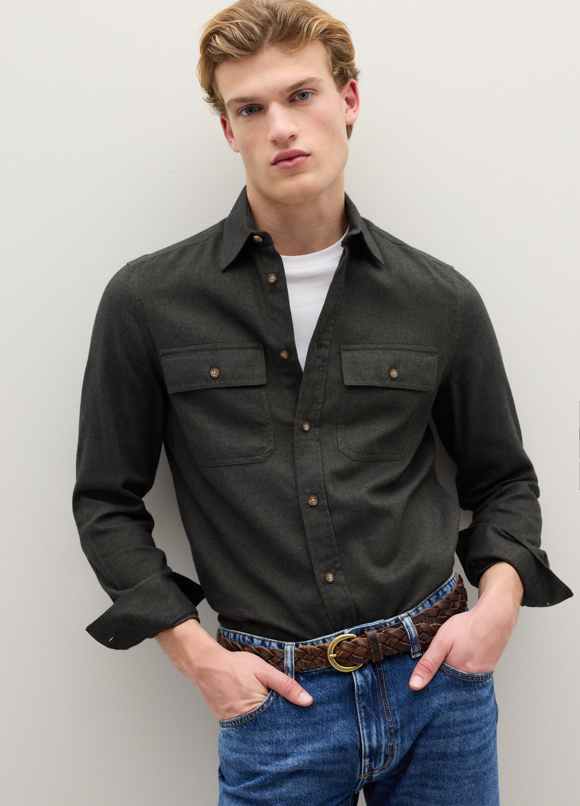 PIOMBO, Camicia In Puro Cotone Nero Regular Fit Con Tasche, Uomo, Nero, Taglia: M