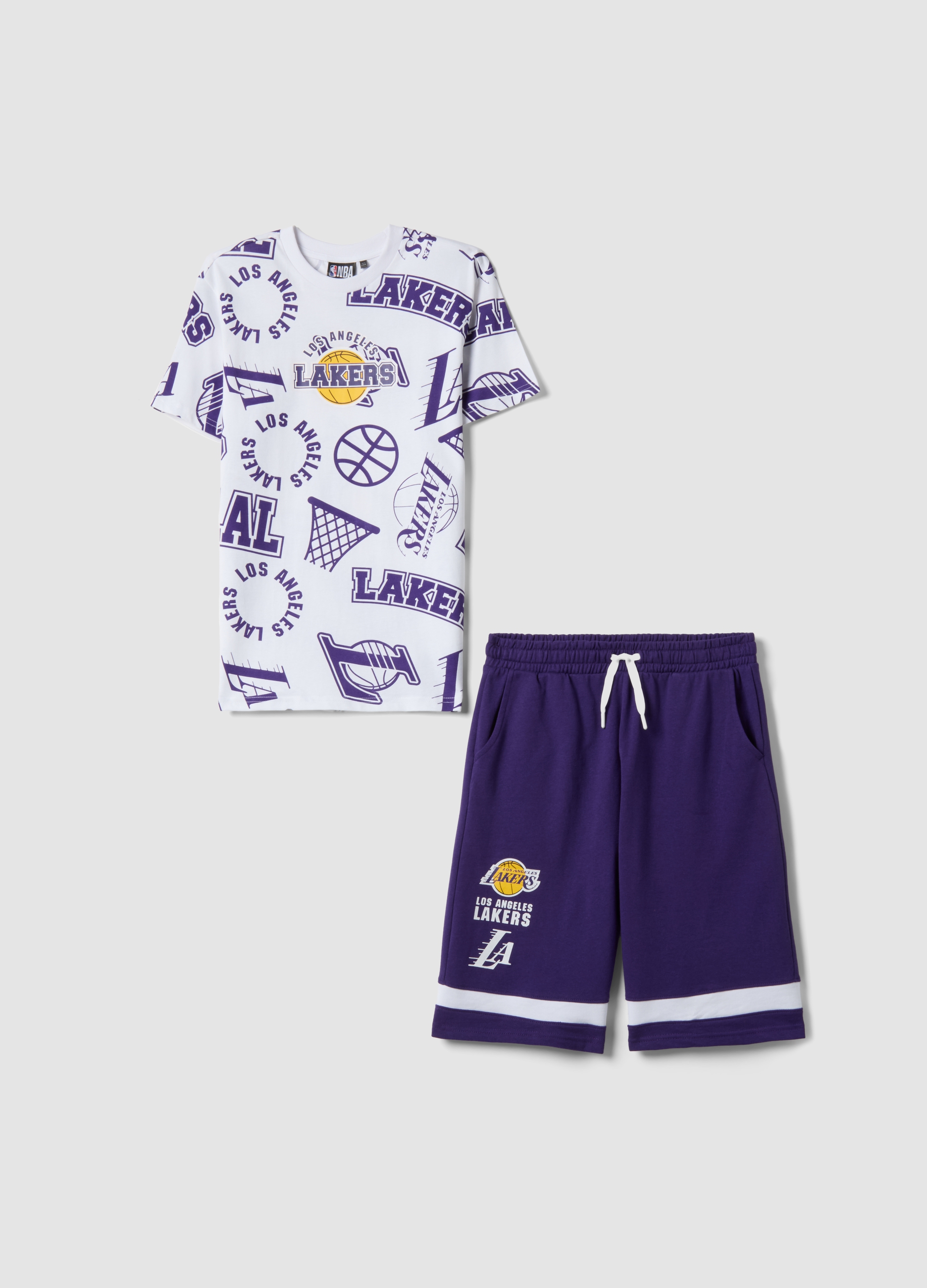 NBA, Conjunto Oversize De Multicolor Puro Algodón Para Chicos - Lakers, Niño, Blanco/morado, Talla: 13-14