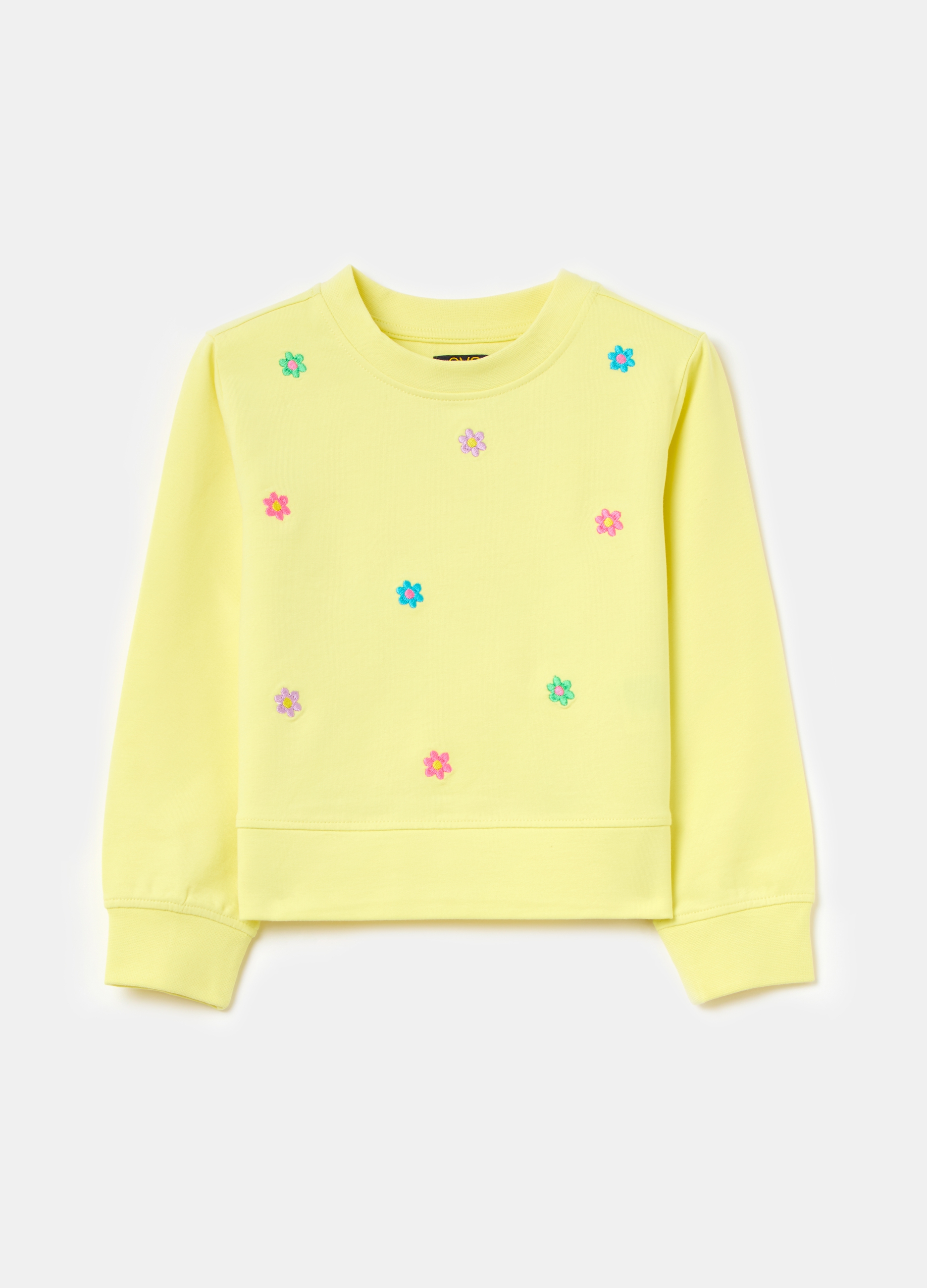 OVS, Felpa Con Ricamo Fiorellini, Bambina, Giallo, Taglia: 3-4
