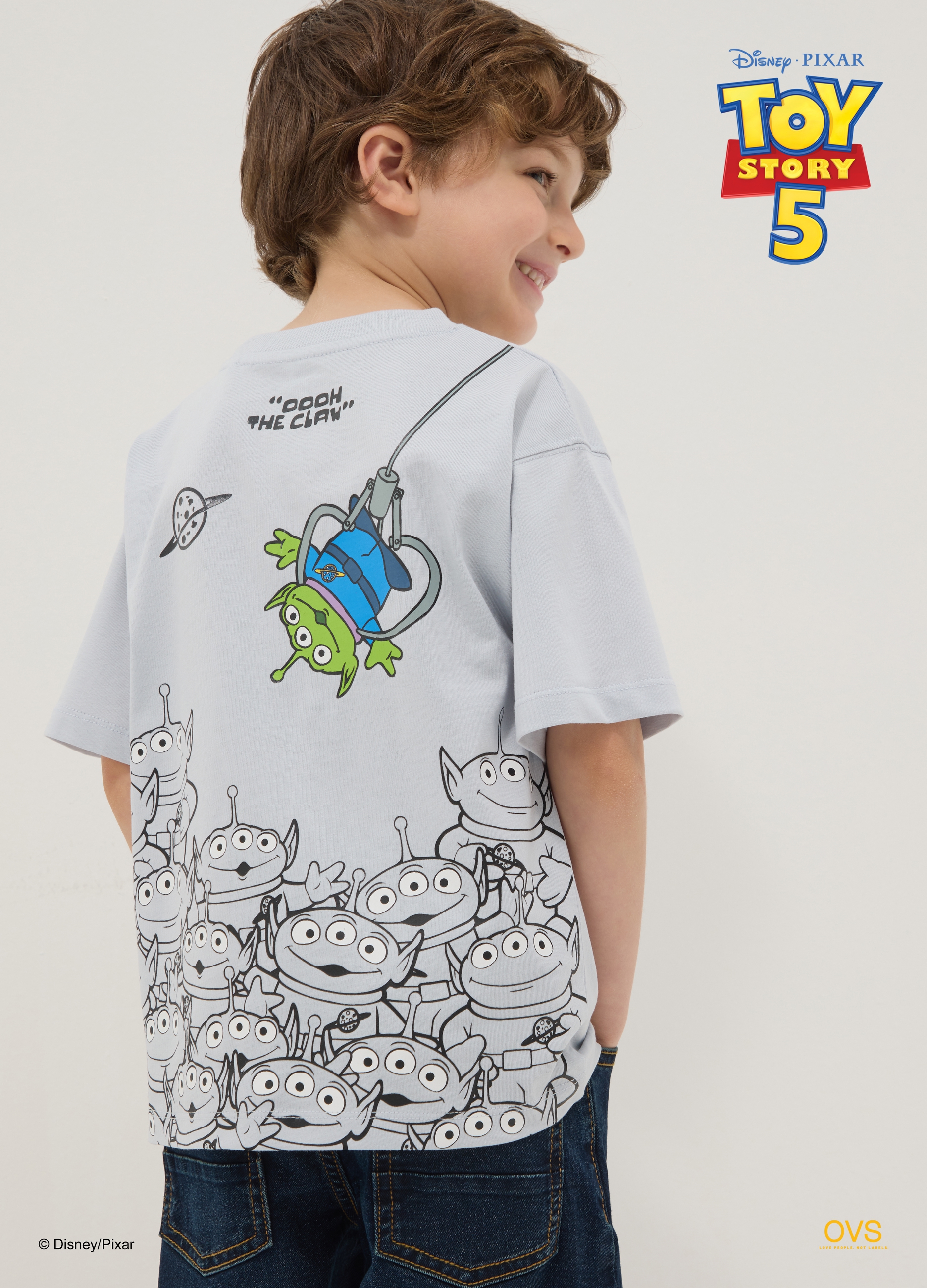 DISNEY, T-shirt Grigia In Puro Cotone Con Stampa Grafica Toy Story Per Bambino, Grigio, Taglia: 6-7