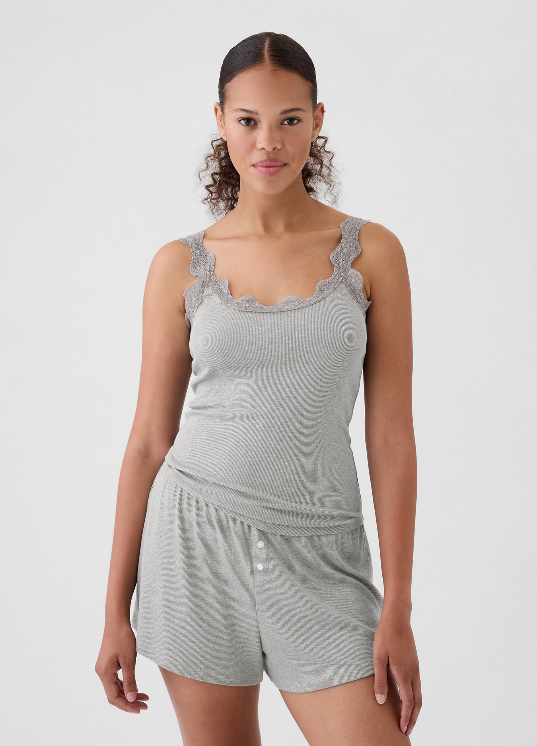 GAP, Top Pigiama Con Dettagli In Pizzo, Donna, Grigio, Taglia: XL