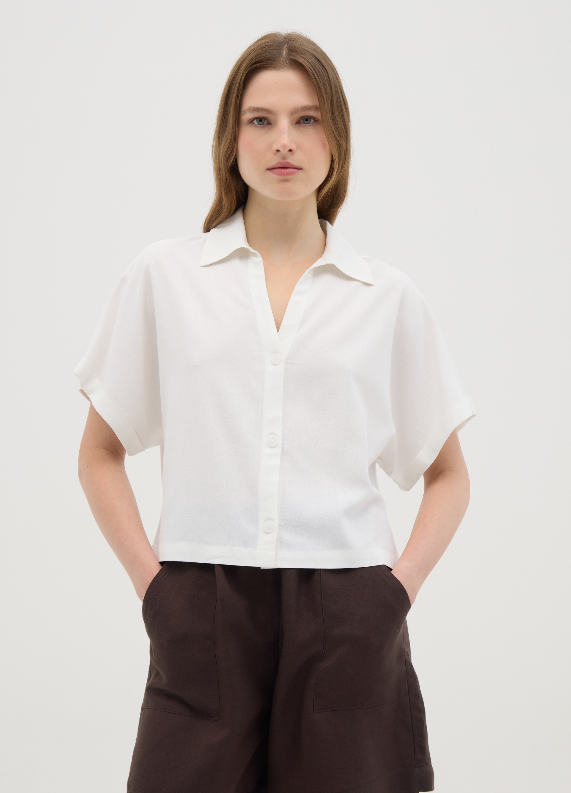 OVS , Camicia Da Donna In Misto Viscosa E Lino Bianca Regular Fit, Bianco, Taglia: M