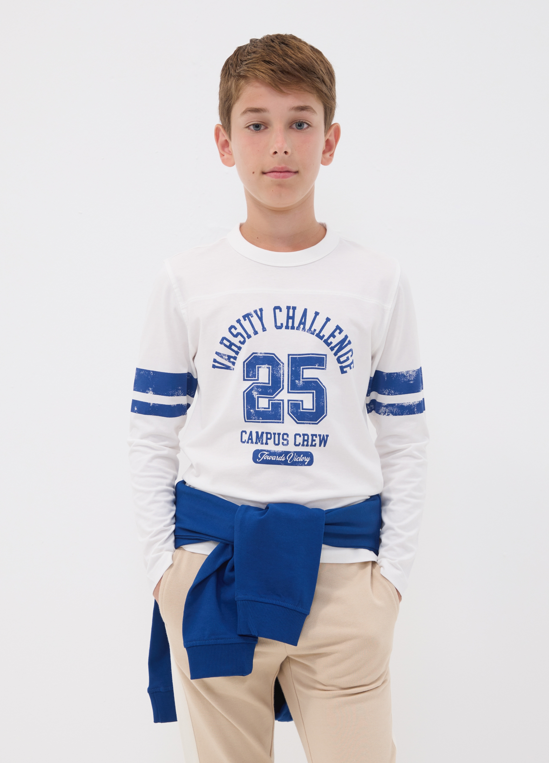 OVS KIDS, T-shirt Bianca In Puro Cotone Organico Con Stampa College Per Ragazzo, Bambino, Bianco, Taglia: 10-11