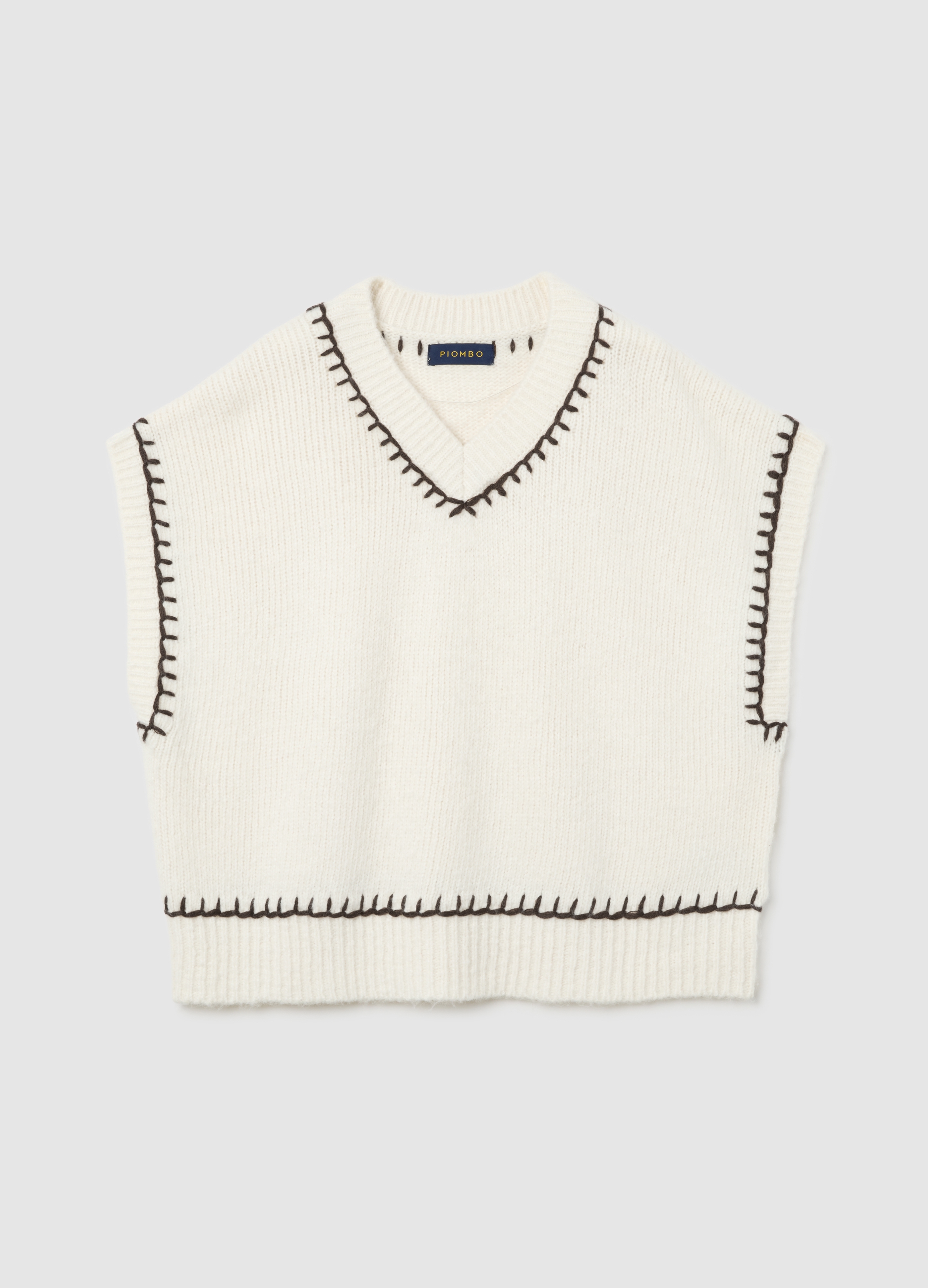 PIOMBO, Chaleco De Mezcla De Algodón Blanco Ajuste Oversize Con Cuello En V, Mujer, Blanco Tiza, Talla: M/L