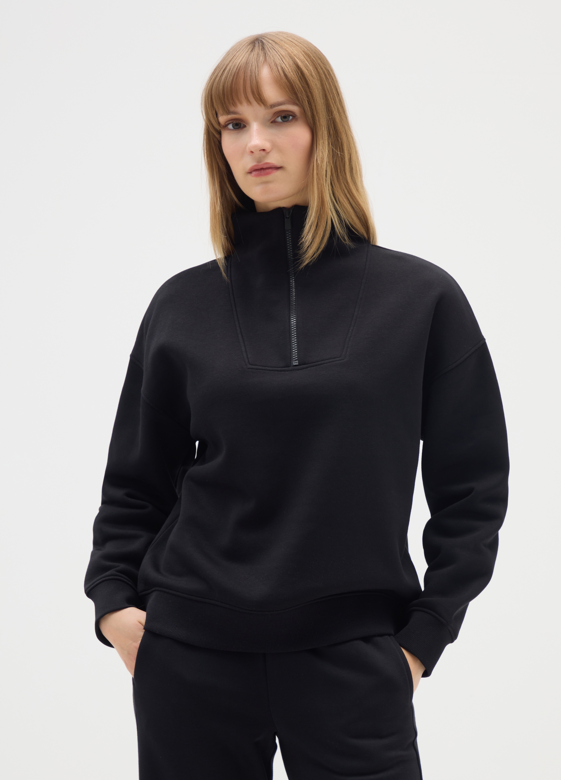 OVS, Felpa In Misto Cotone Nera Regular Fit, Donna, Nero, Taglia: M