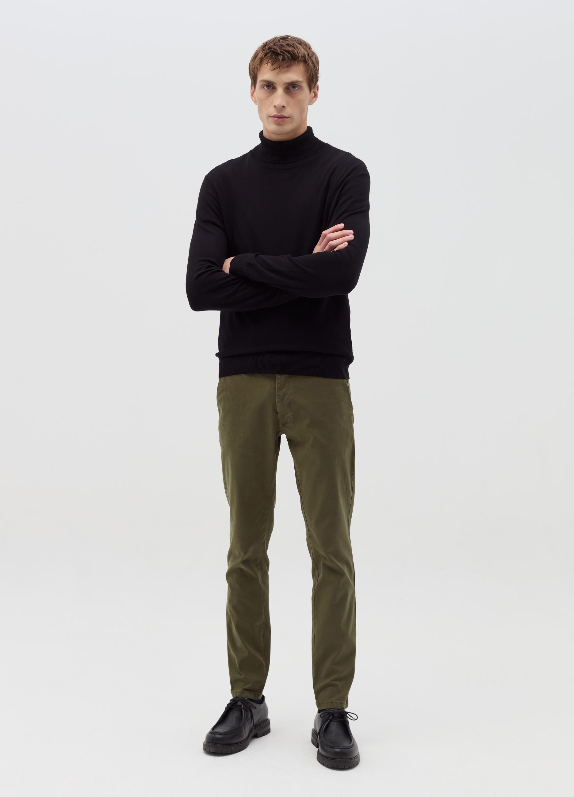 OVS, Chinos De Algodón Elástico Color Liso, Hombre, Verde militar, Talla: 46