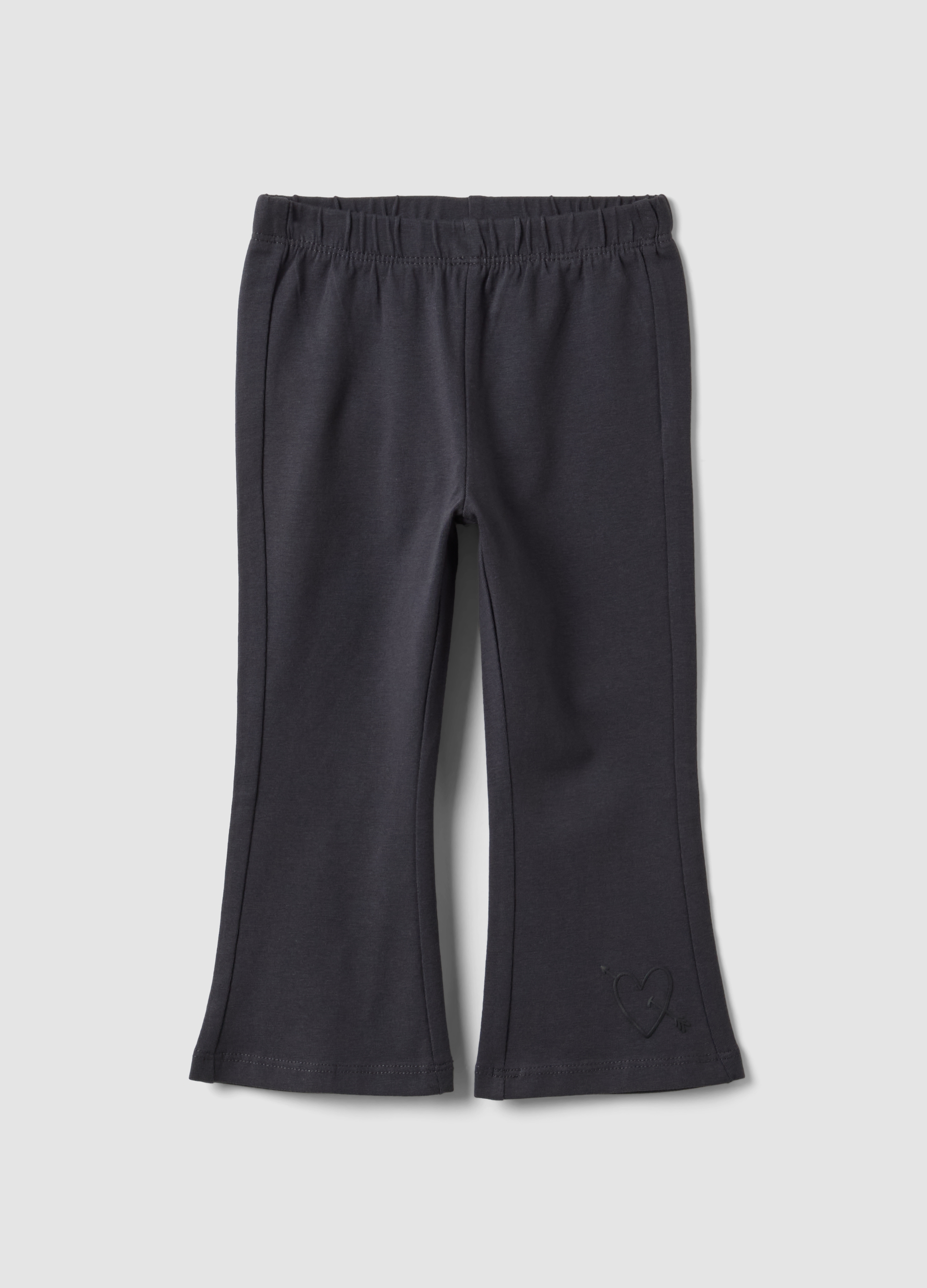 FAGOTTINO, Leggings Flare Neri In Misto Cotone Organico Elasticizzato Con Stampa Cuore Per Bimba, Bambina, Nero, Taglia: 30-36