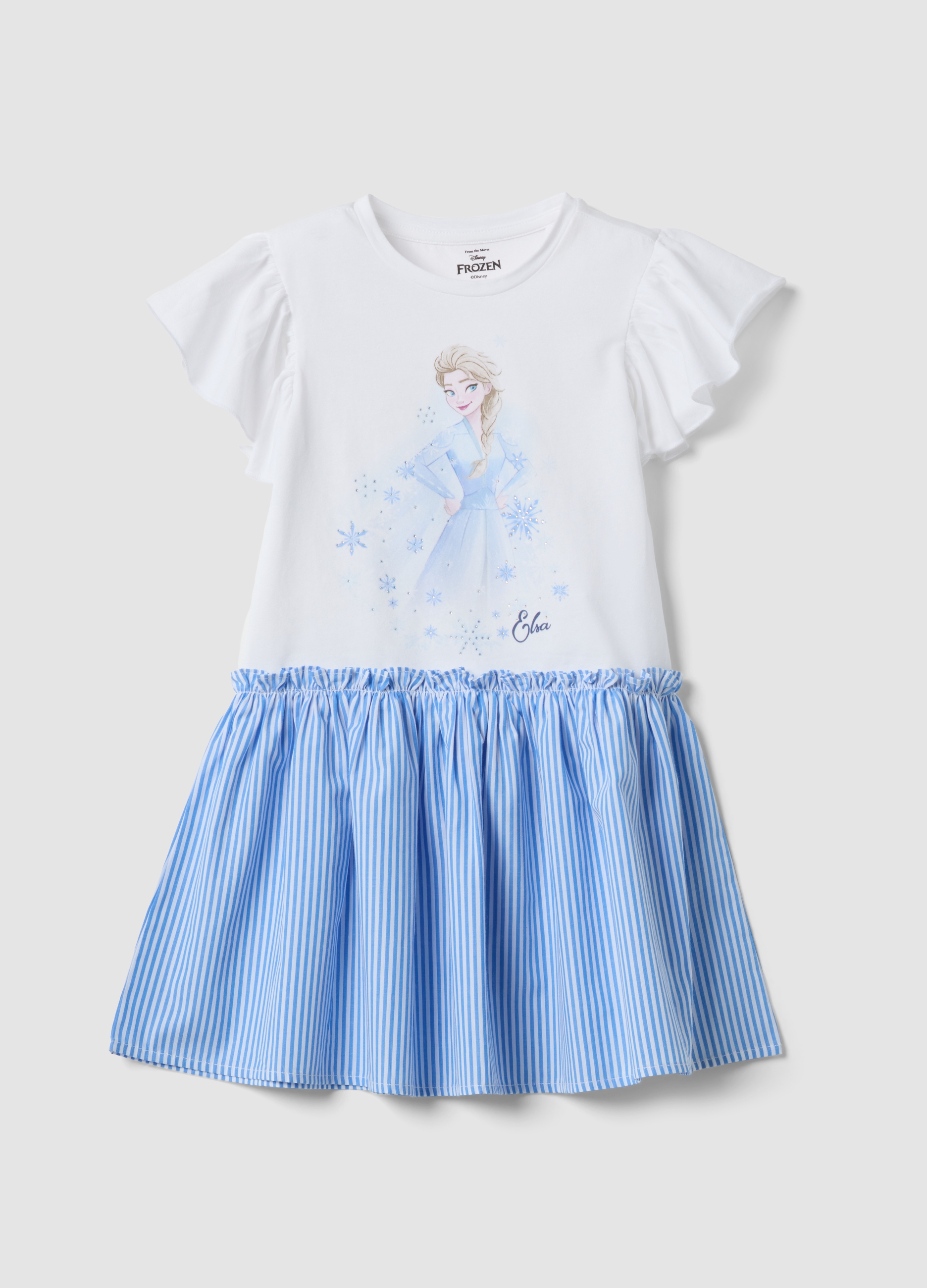 DISNEY, Vestido Multicolor De Algodón Elástico Para Niña Con Estampado Frozen, Niña, Blanco/azul claro, Talla: 4-5