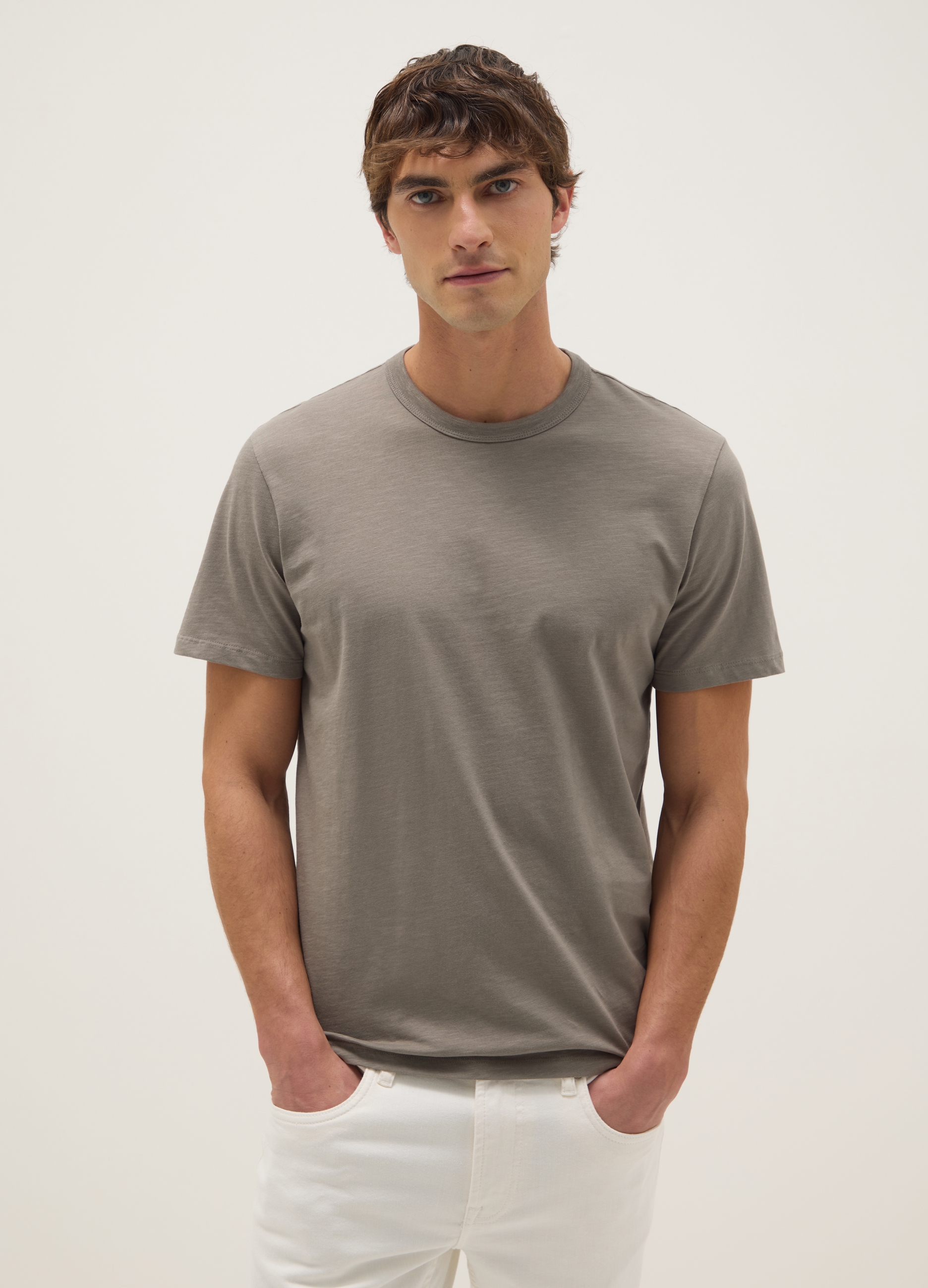 T-shirt A Maniche Corte In Puro Cotone Grigio Regular Fit, Hombre, Gris paloma, Talla: XXL