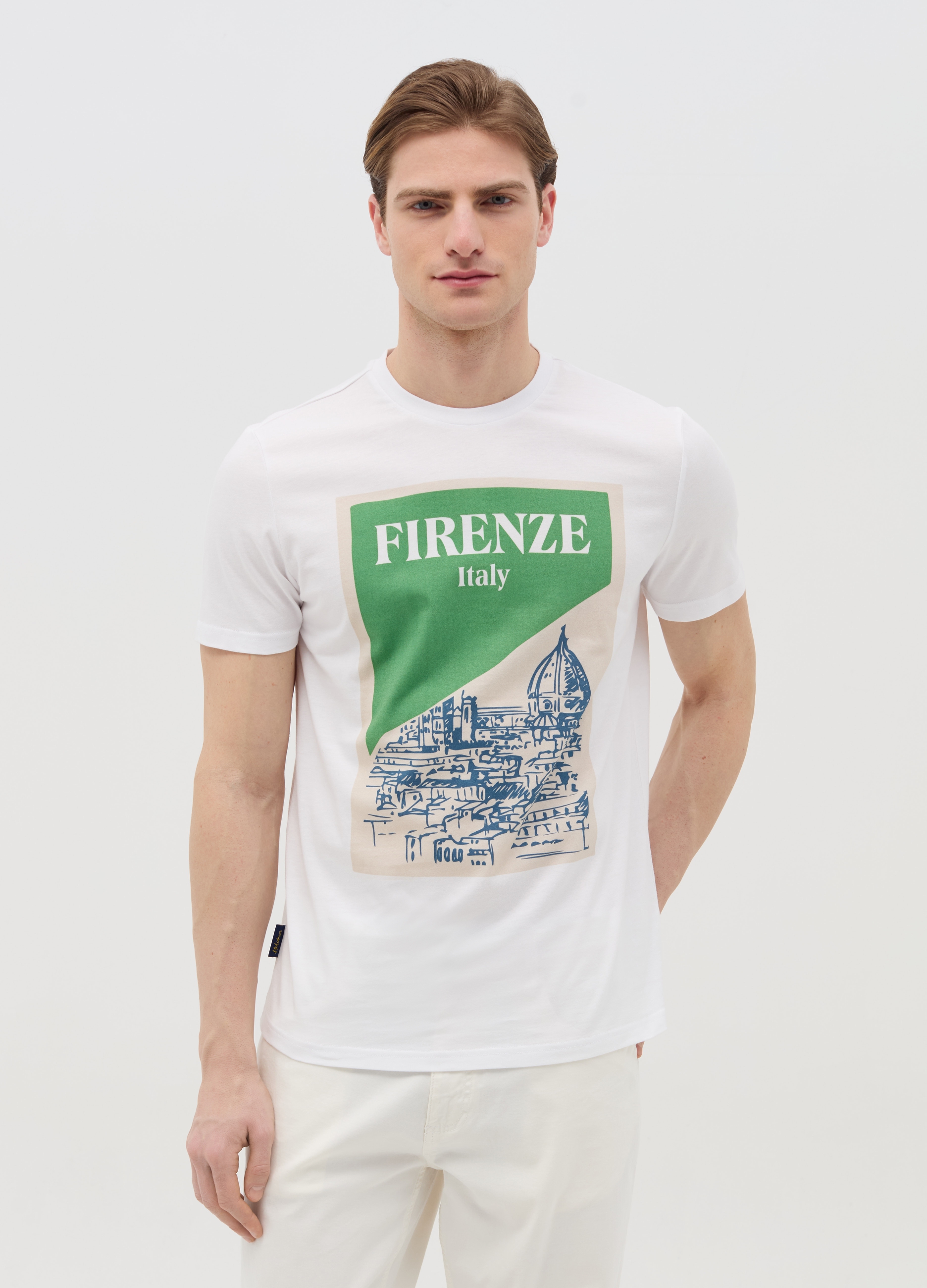 OVS , T-shirt In Cotone Con Stampa firenze Italy, Uomo, Bianco, Taglia: S