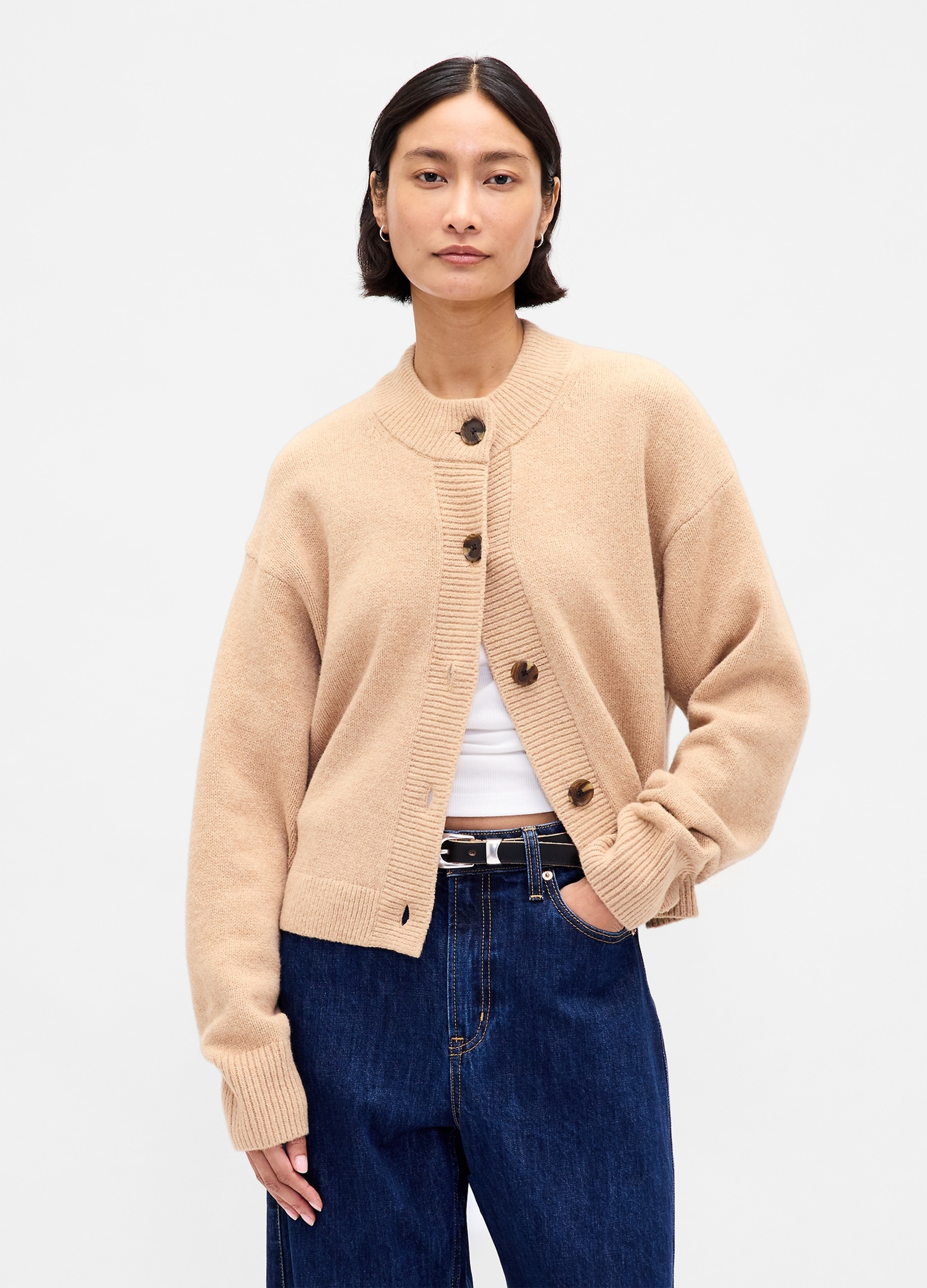 GAP, Cardigan Cashsoft Tricot, Donna, Beige, Taglia: XS