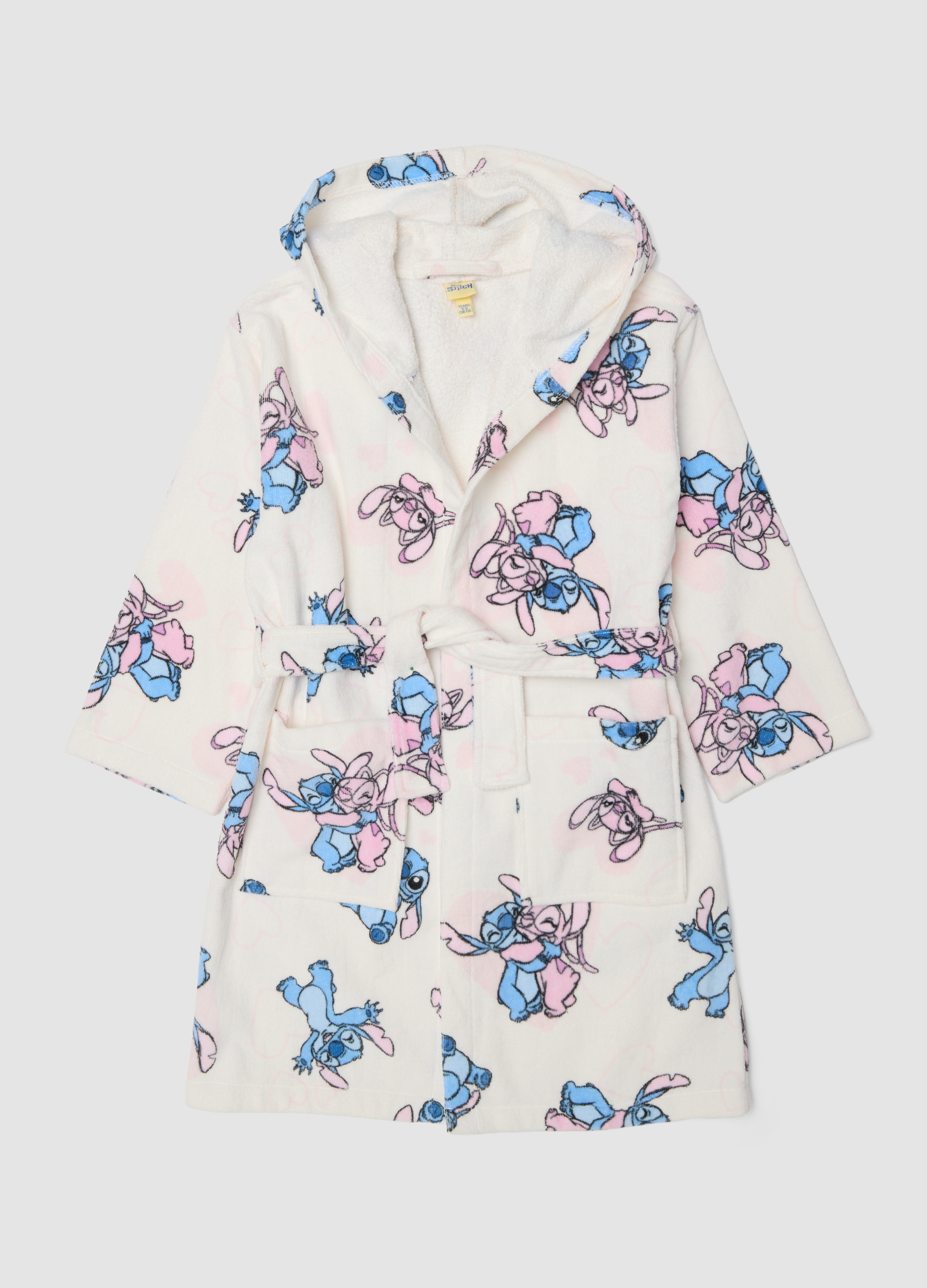 DISNEY, Accappatoio Bianco In Puro Cotone Con Fantasia Di Lilo & Stitch Per Bambina E Ragazza, Bianco, Taglia: 11-12