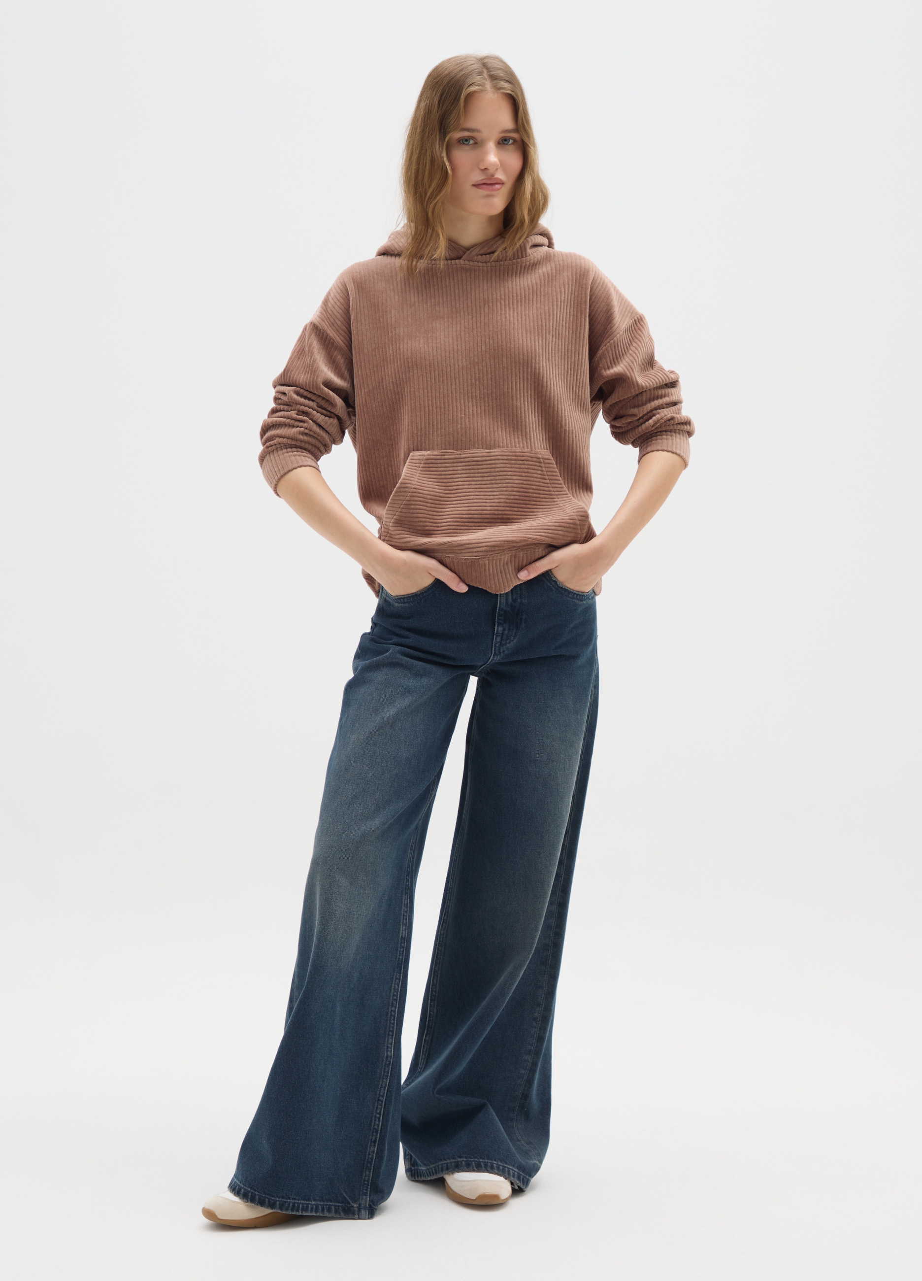 Sudadera Marrón Con Capucha De Mezcla De Algodón Ajuste Regular, Mujer, Marrón oscuro, Talla: 38