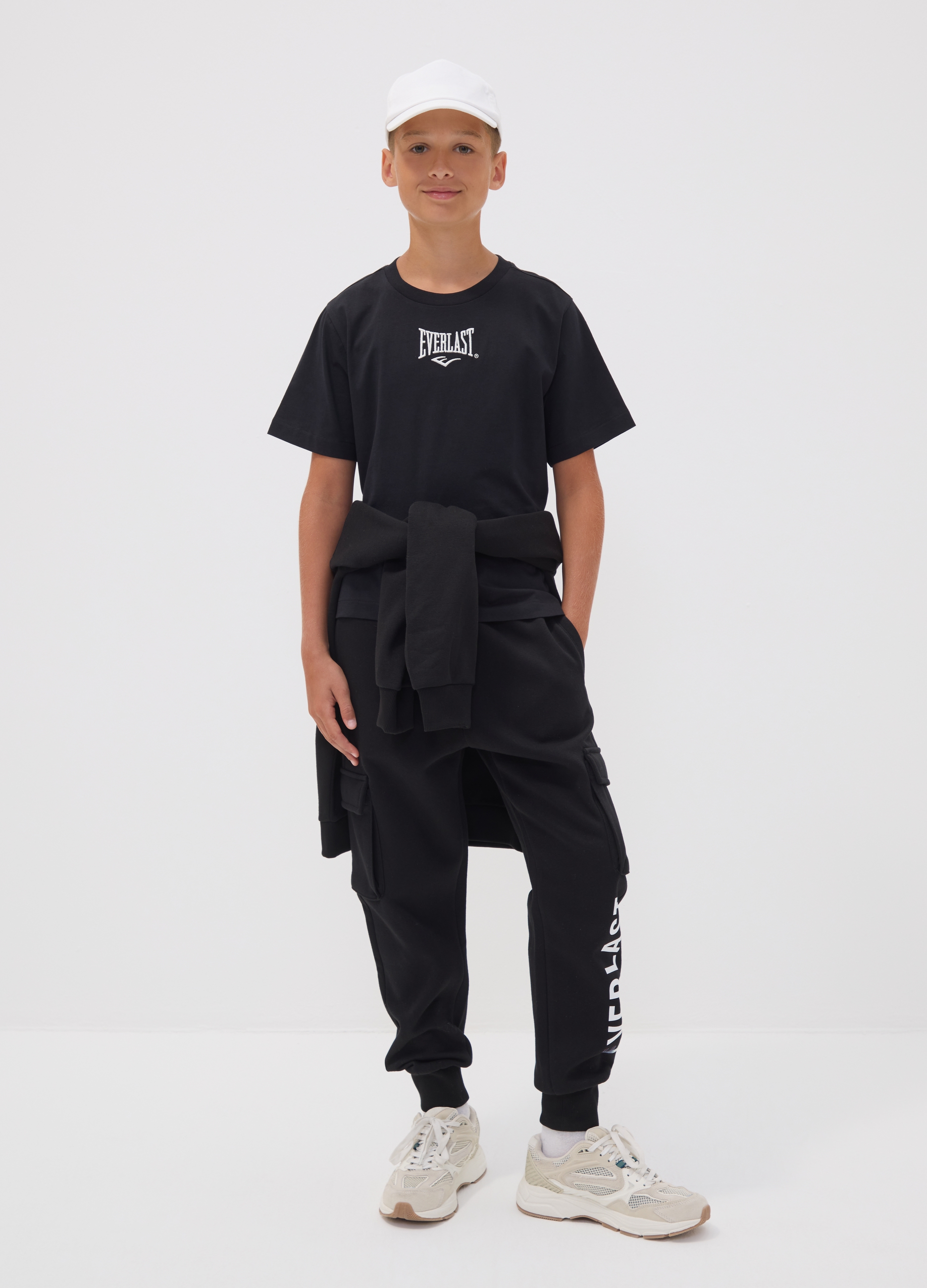 EVERLAST, Pantaloni Sportivi Neri In Misto Cotone Con Tasche Cargo Per Ragazzo, Unisex, Nero, Taglia: 12-13