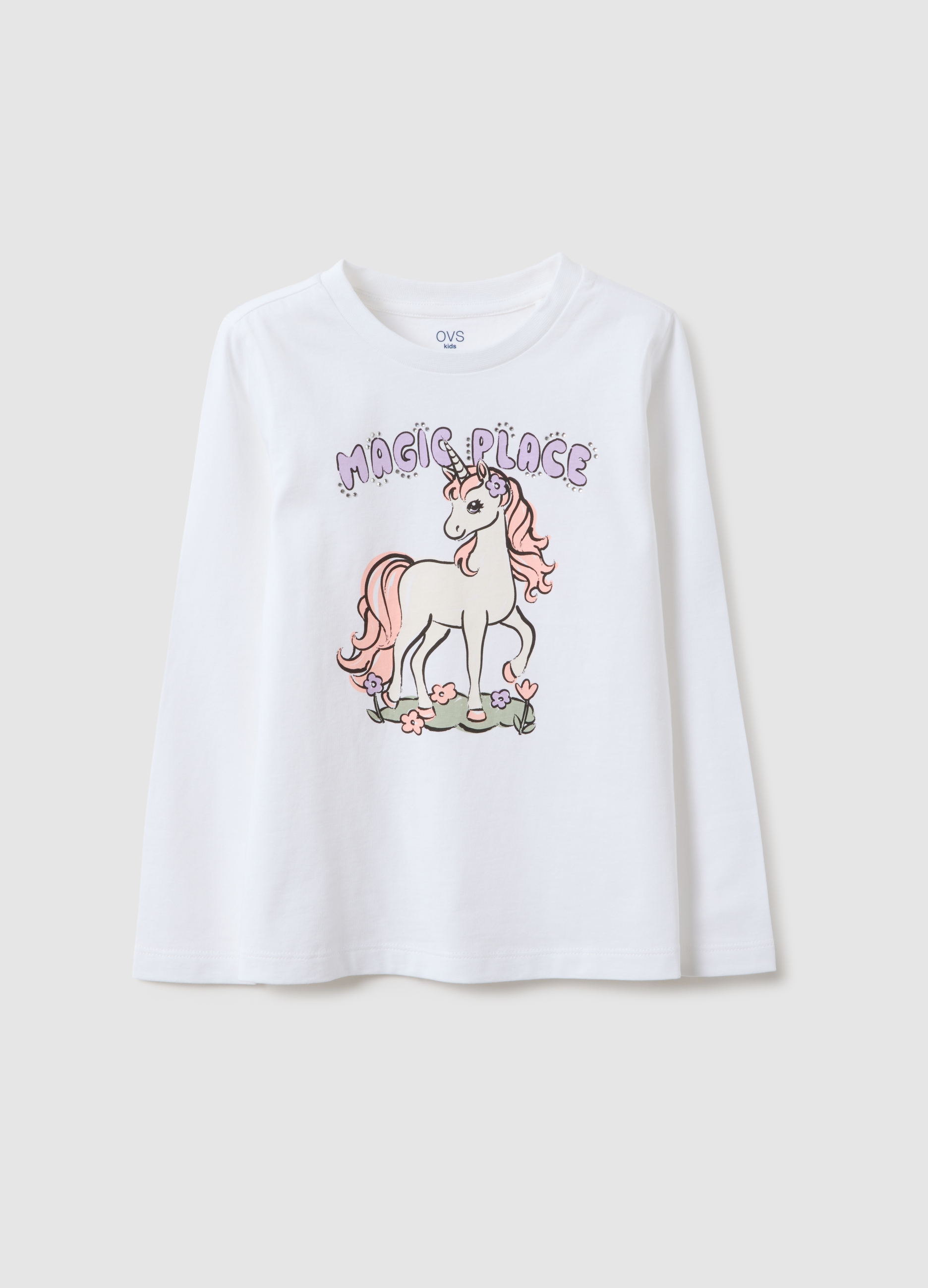 OVS KIDS, Camiseta De Niña En Algodón Puro Blanca Regular Fit Con Estampado, Niña, Blanco lechoso, Talla: 4-5