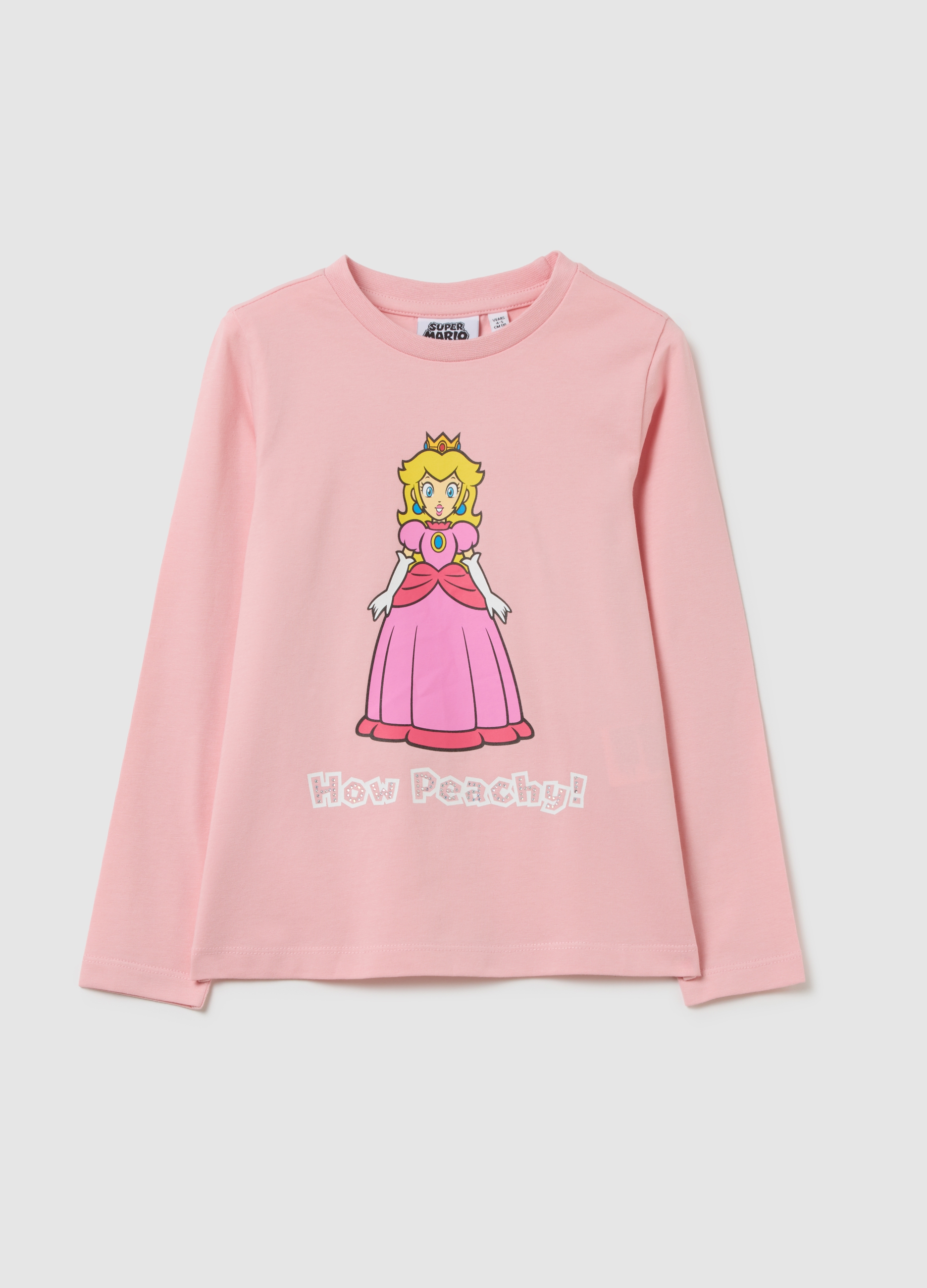 NINTENDO, T-shirt Da Bambina In Cotone Elasticizzato Rosa Con Stampa Super Mario, Rosa, Taglia: 5-6