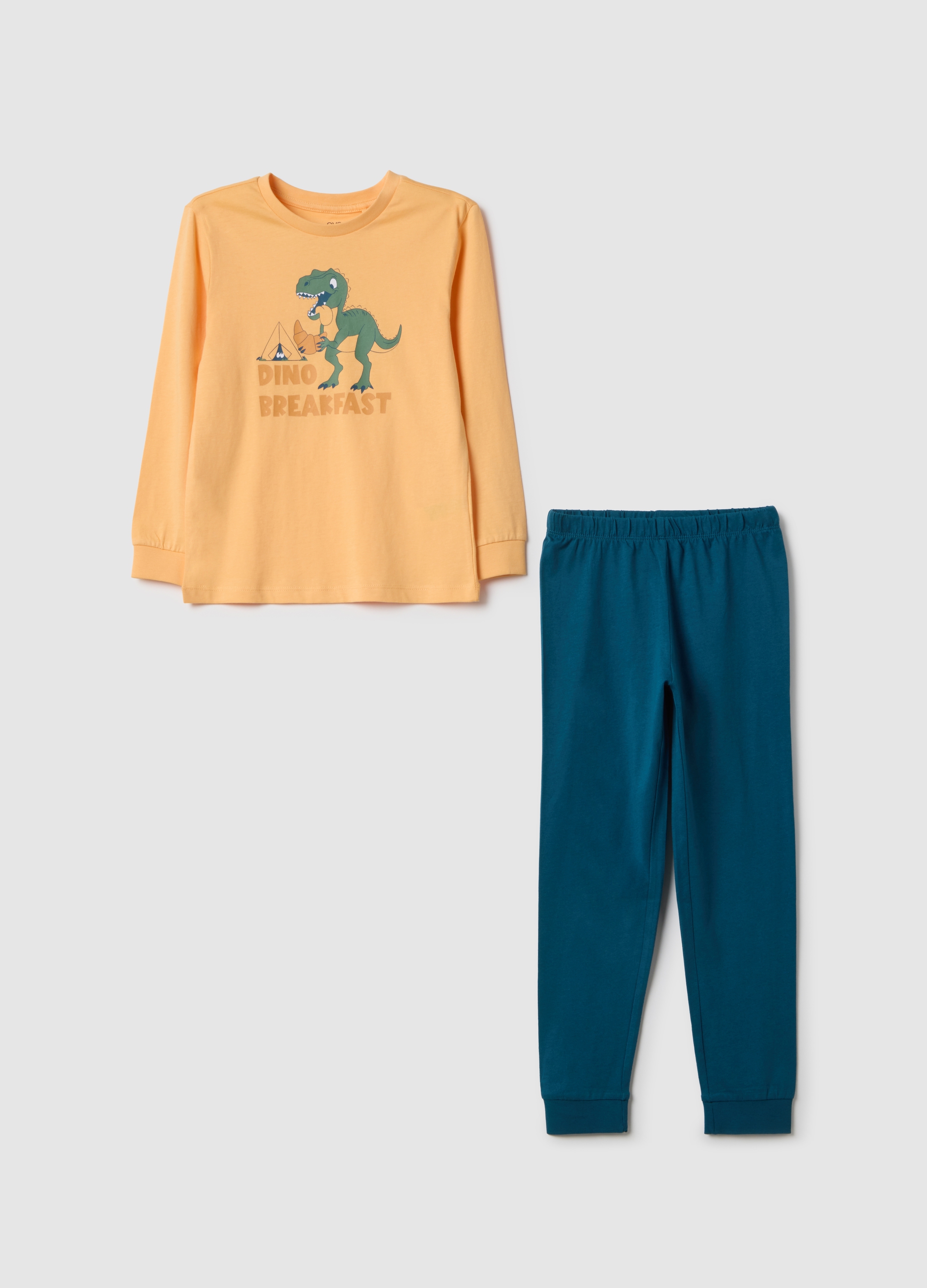 OVS KIDS, Pijama Infantil De Puro Algodón Multicolor, Ajuste Regular Con Estampado, Niño, Azul/naranja, Talla: 4-5