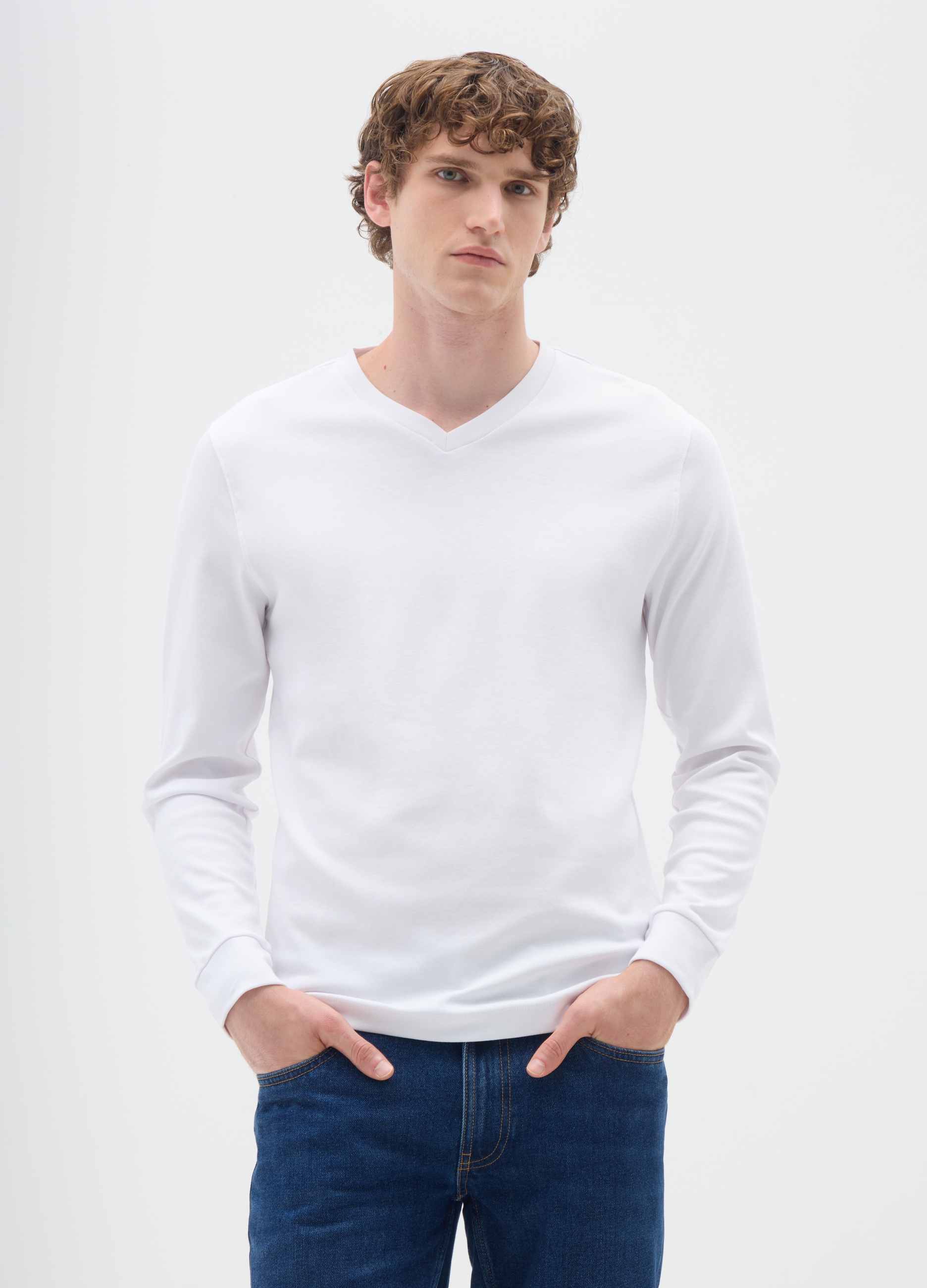 Maglia Bianca A Maniche Lunghe In Cotone, Hombre, Blanco, Talla: S