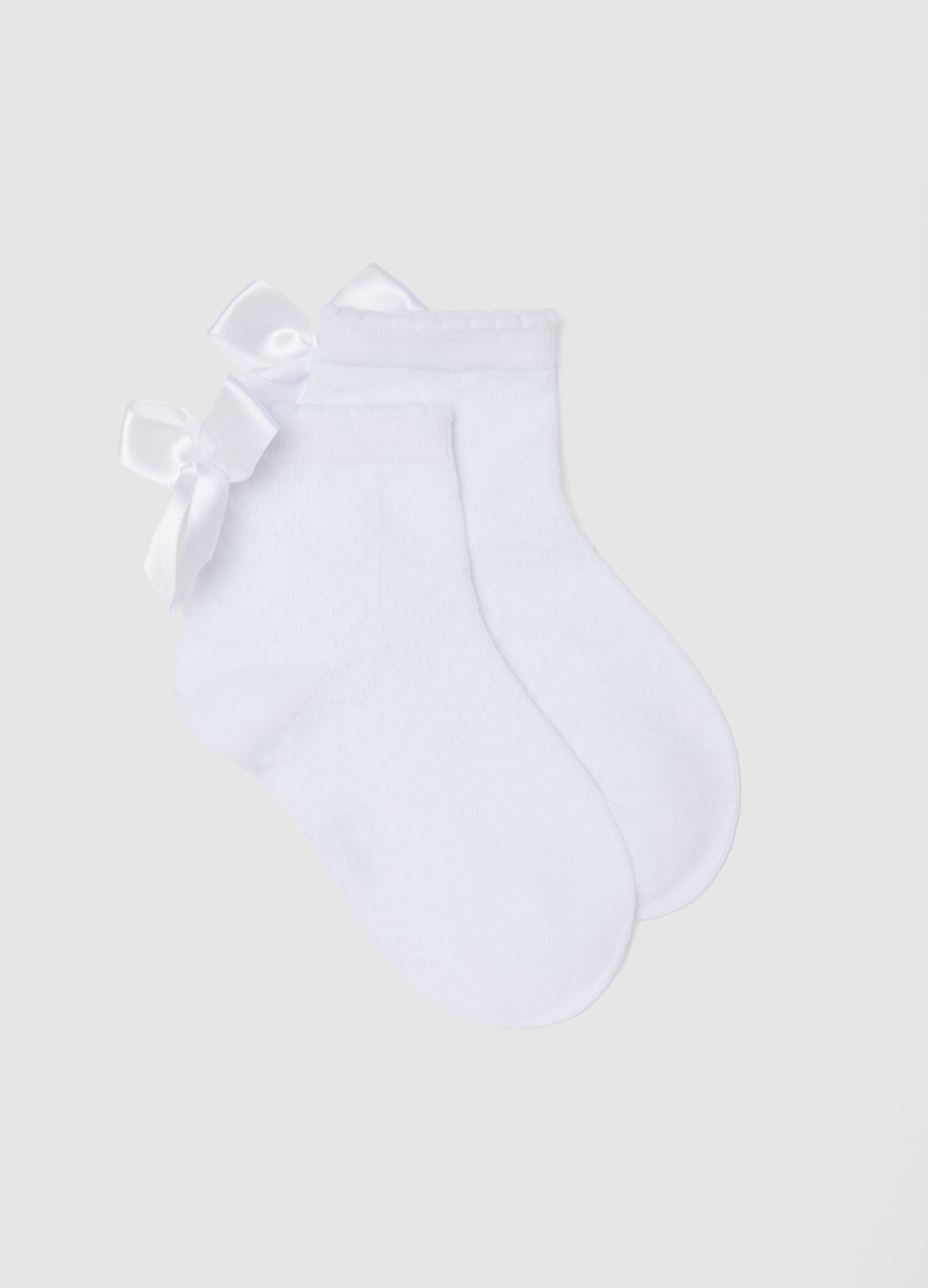 OVS KIDS, Calze In Misto Cotone Elasticizzato Bianco Da Bambina Con Fiocchi, Bianco, Taglia: 25/27