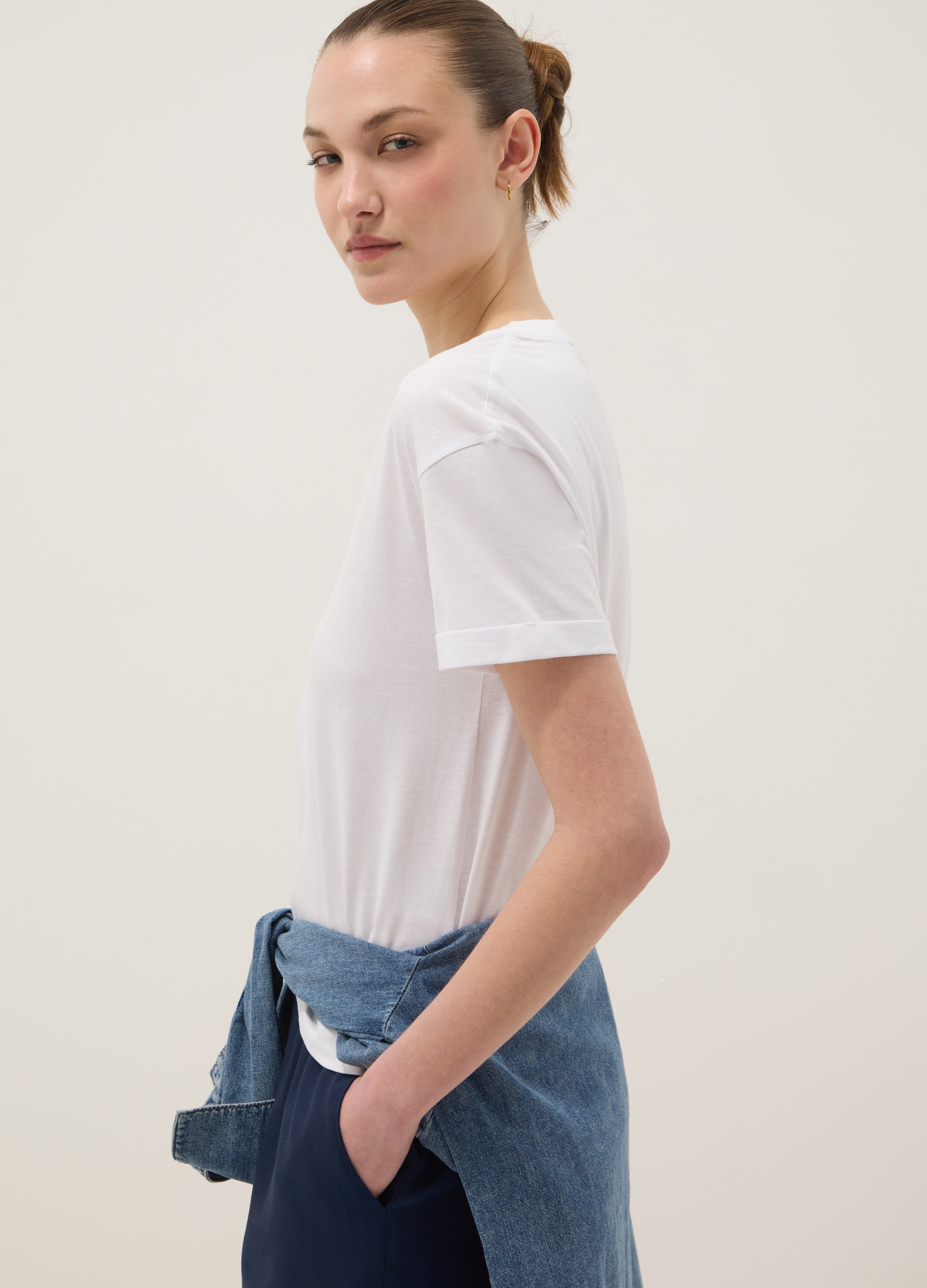 OVS, T-shirt In Puro Cotone Verde Relaxed Fit Con Collo A V, Donna, Verde, Taglia: S