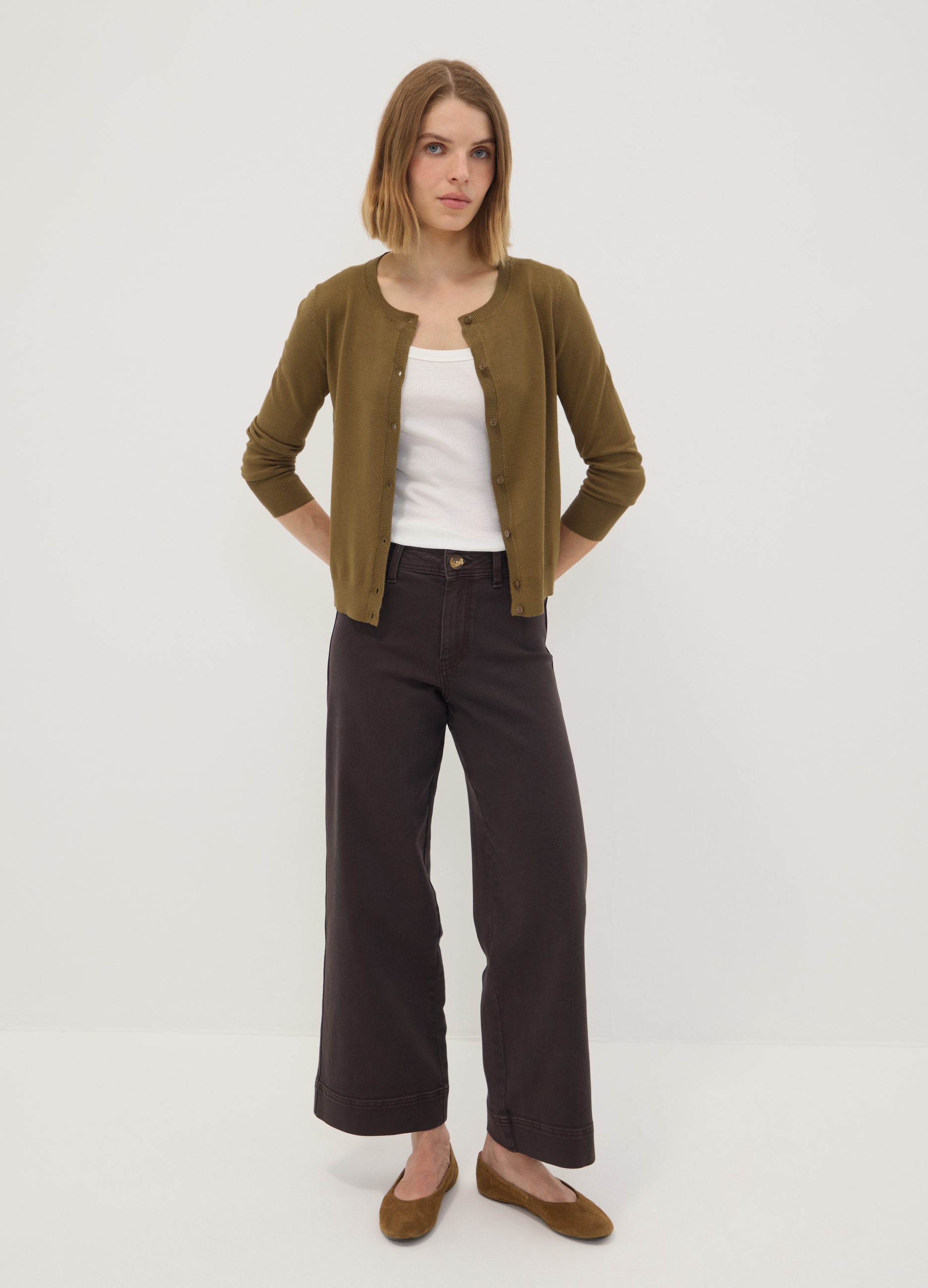 REPUBLIC OF DENIM , Jeans Marroni Wide Leg In Cotone Elasticizzato, Donna, Marrone, Taglia: 38