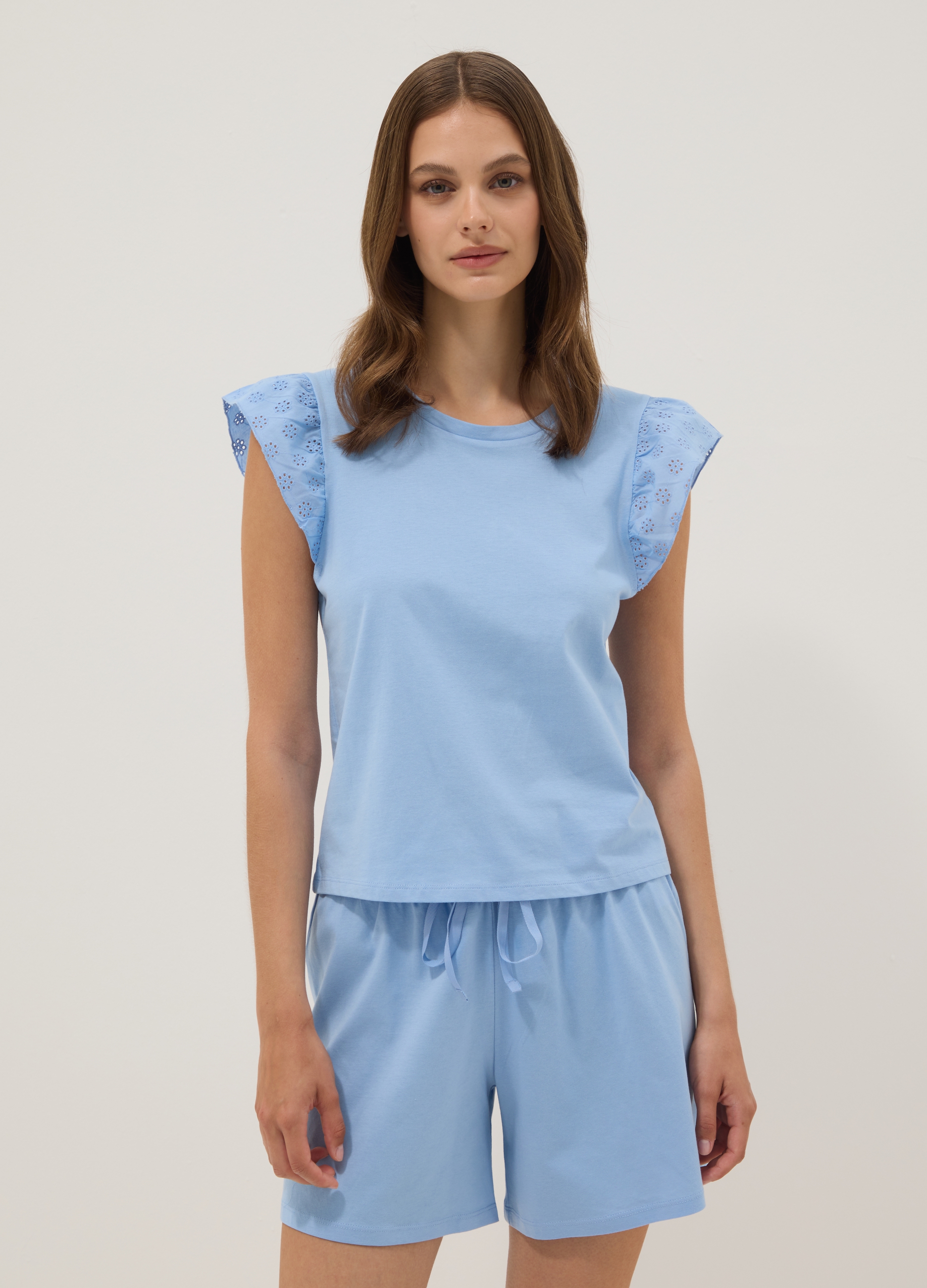 Ovs Donna Azzurro Pigiama In Puro Cotone Regular Fit, Taglia: Xxl