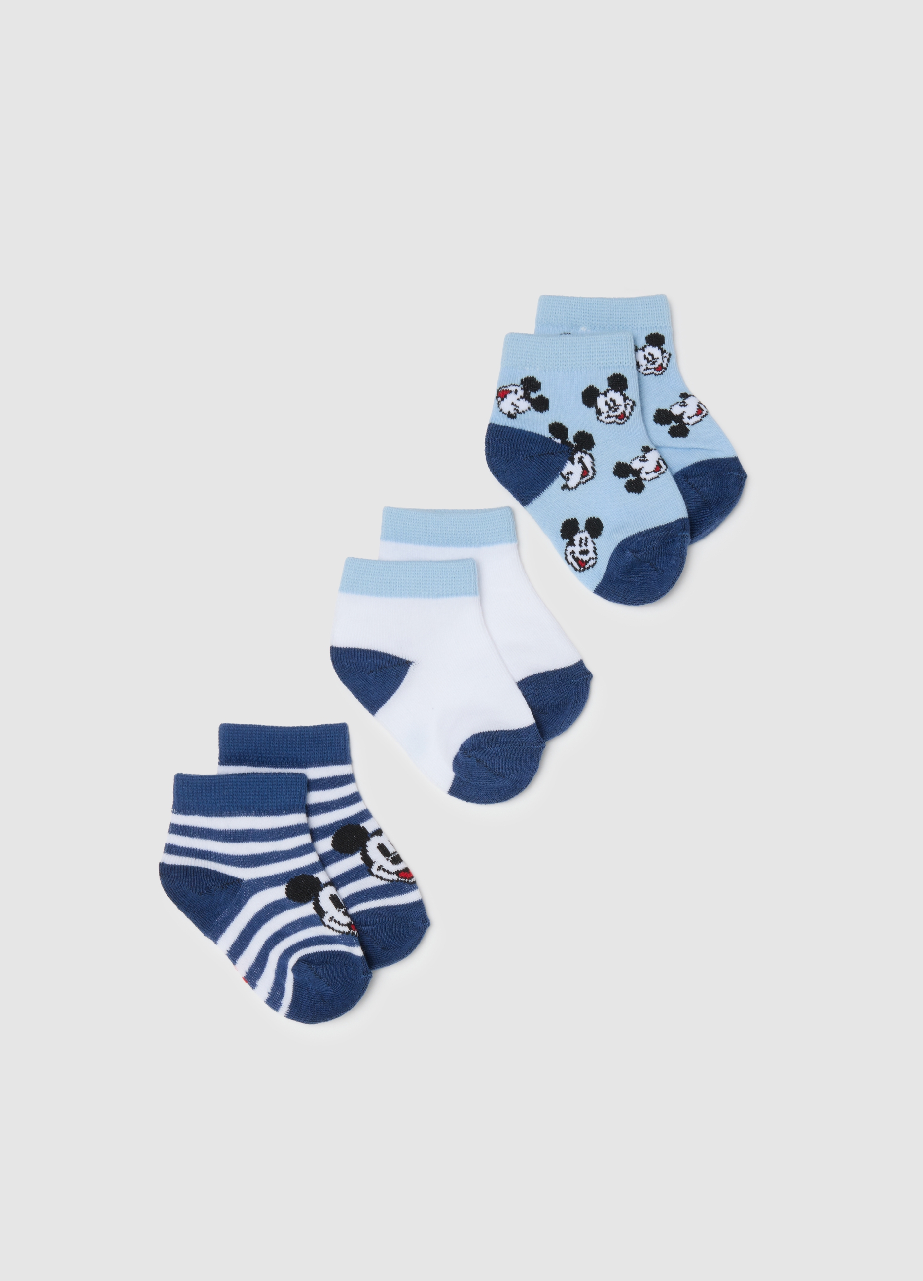 FAGOTTINO, Tripack Calcetines Cortos Multicolor De Algodón Mixto Para Bebé Con Mickey Mouse, Niño, Azul/Blanco, Talla: 6-12
