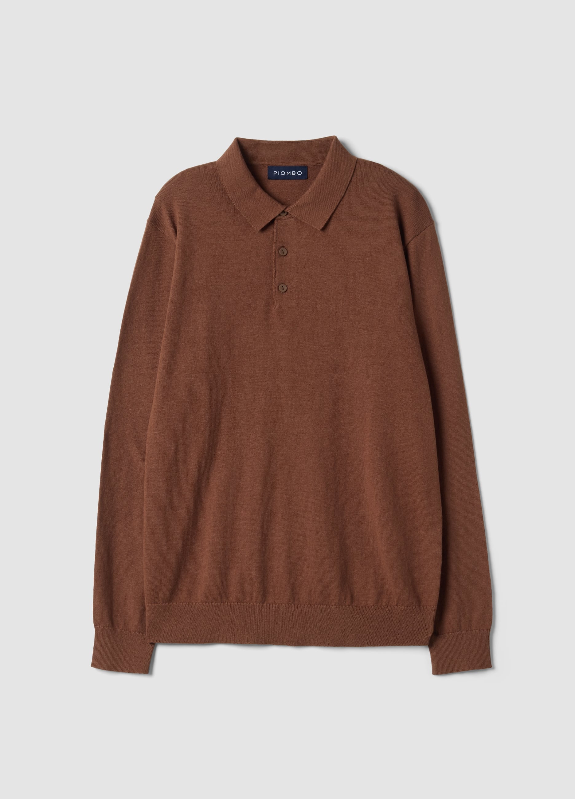Piombo Contemporary, Polo Marrone In Misto Cotone E Cashmere A Maniche Lunghe Regular Fit, Uomo, Marrone, Taglia: S