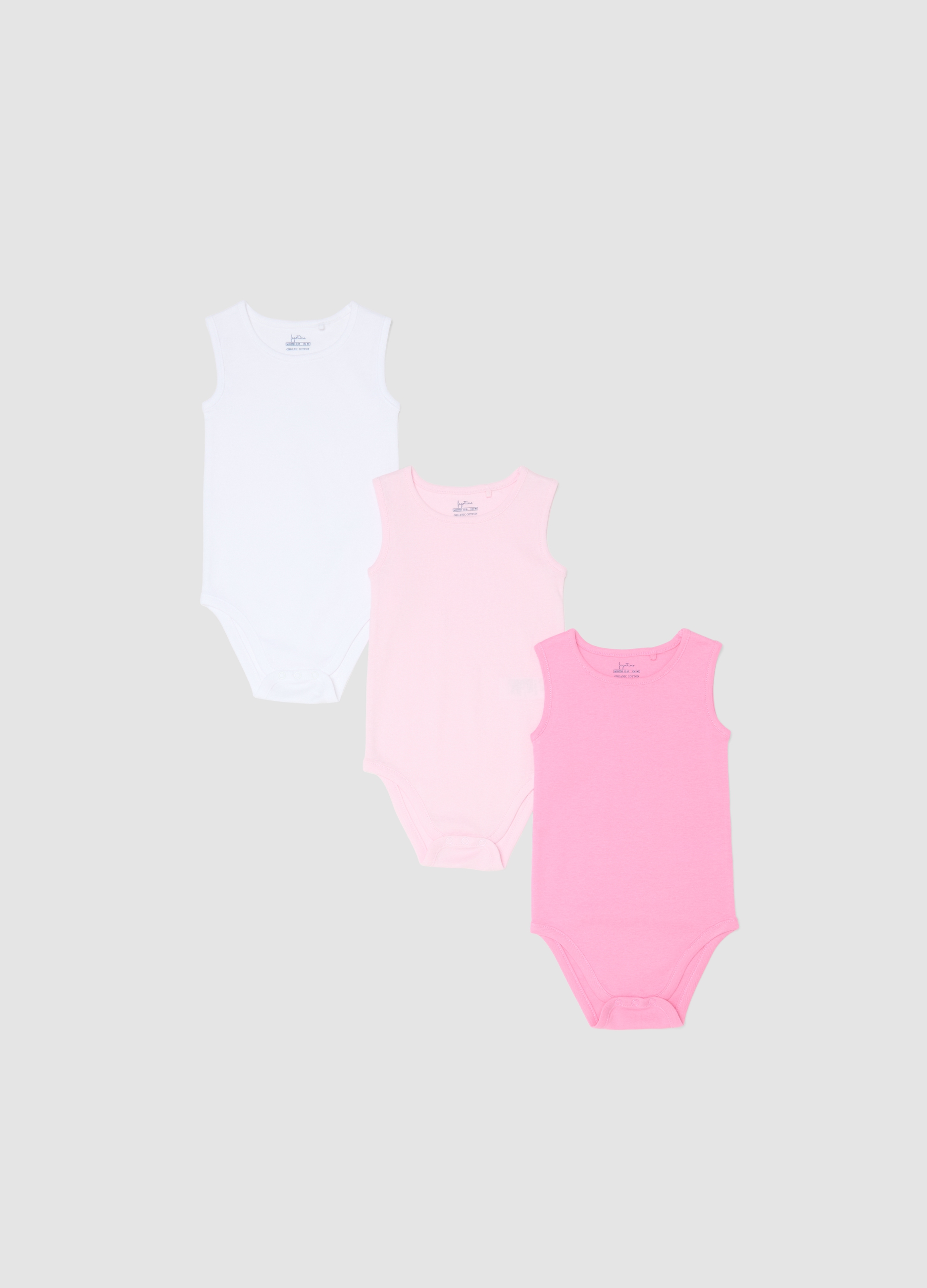 FAGOTTINO, Pack De Tres Bodies Sin Mangas En Algodón Puro Para Recién Nacidos - Multicolor, Niña, Blanco/rosa, Talla: 18-24