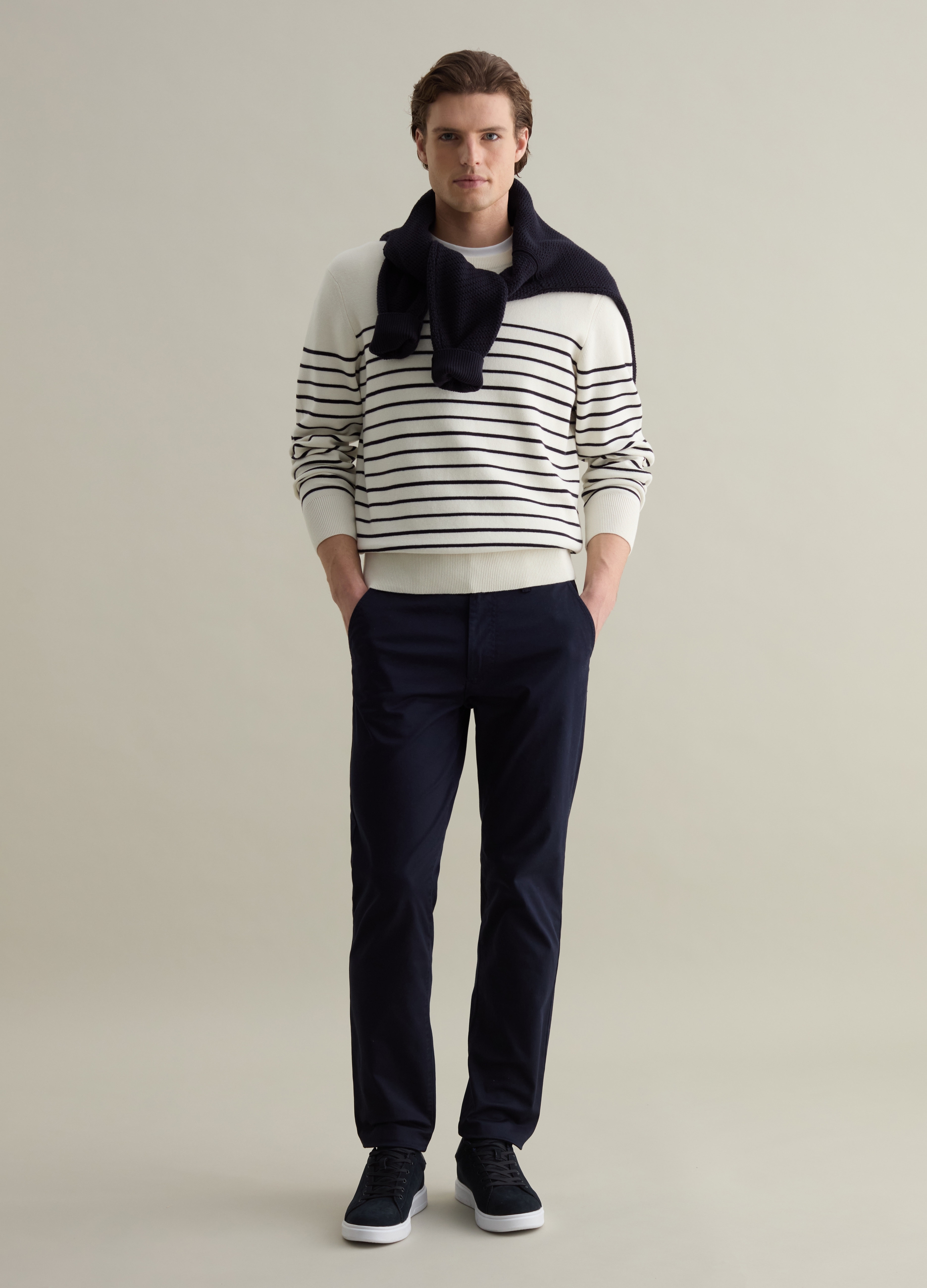 PIOMBO, Pantalone Chino Slim Fit In Twill Stretch, Uomo, Blu, Taglia: 46